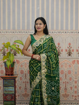 Buy Pure Gaji Silk Bandhani Ghatchola Gotapatti Saree Kcpc