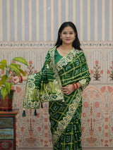 Buy Pure Gaji Silk Bandhani Ghatchola Gotapatti Saree Kcpc