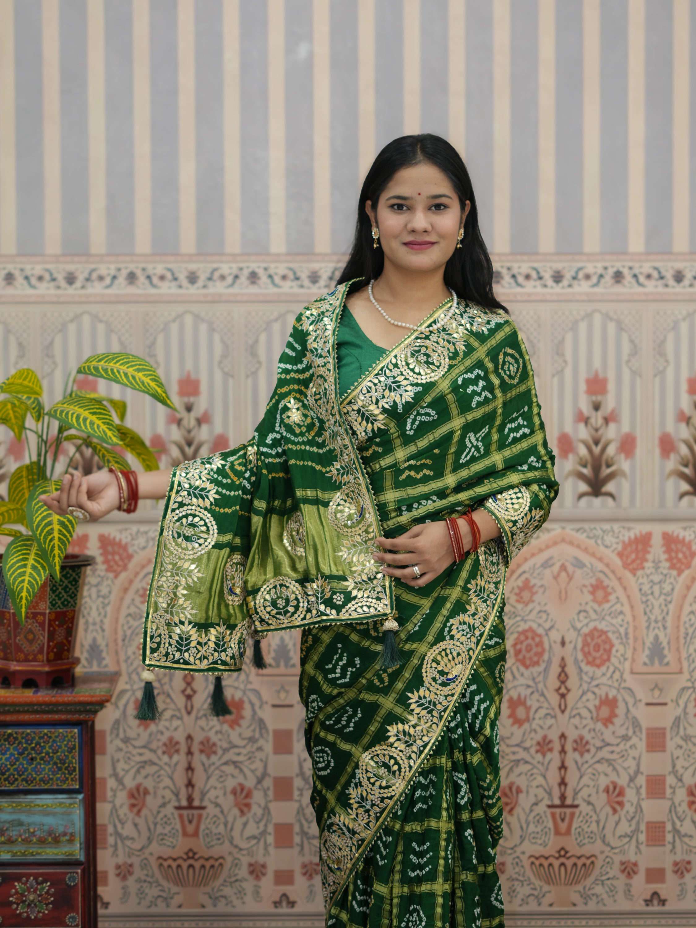 Buy Pure Gaji Silk Bandhani Ghatchola Gotapatti Saree Kcpc