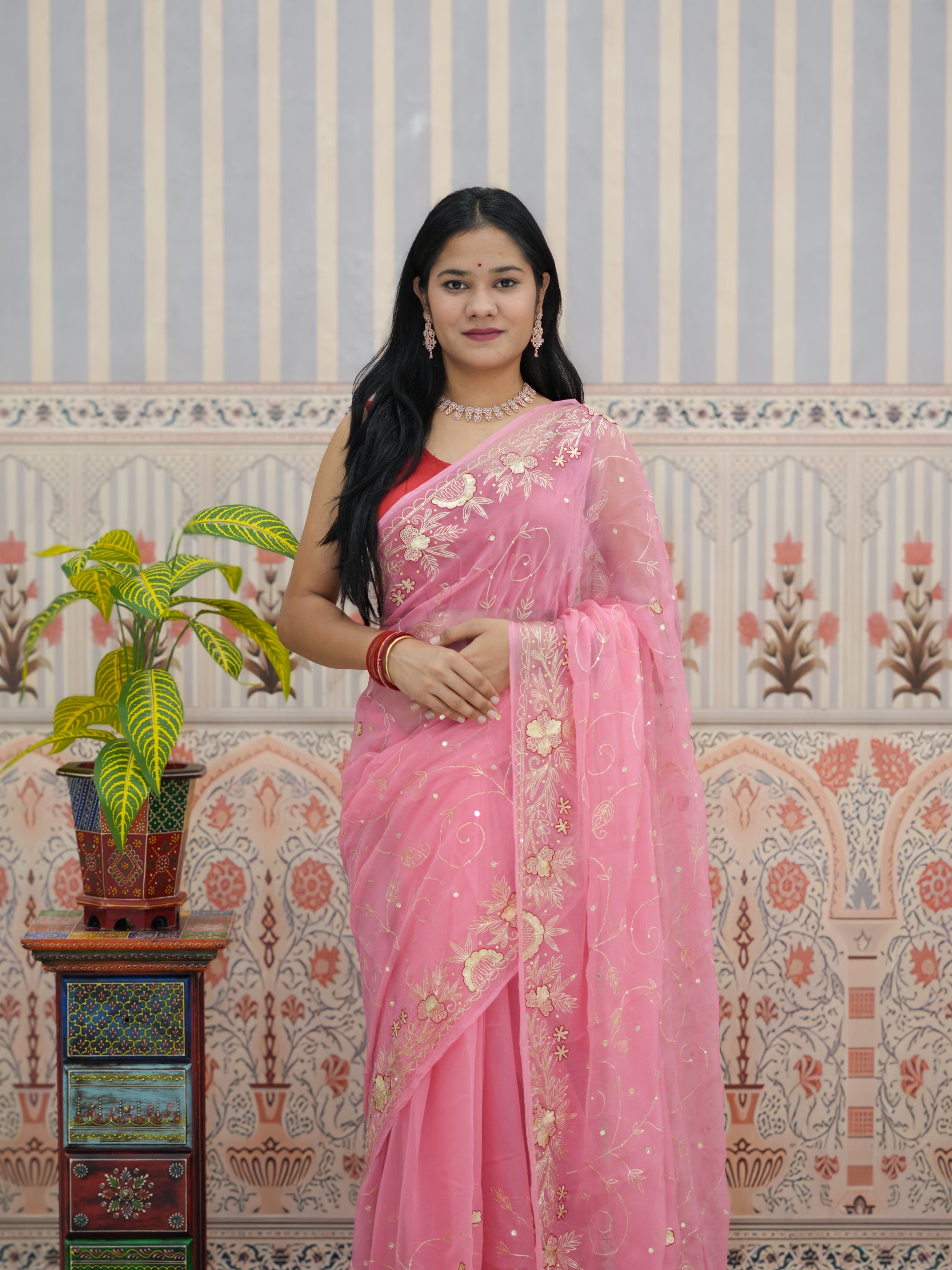 Buy Pure Diamond Chiffon Traditional Rajputi saree Kcpc