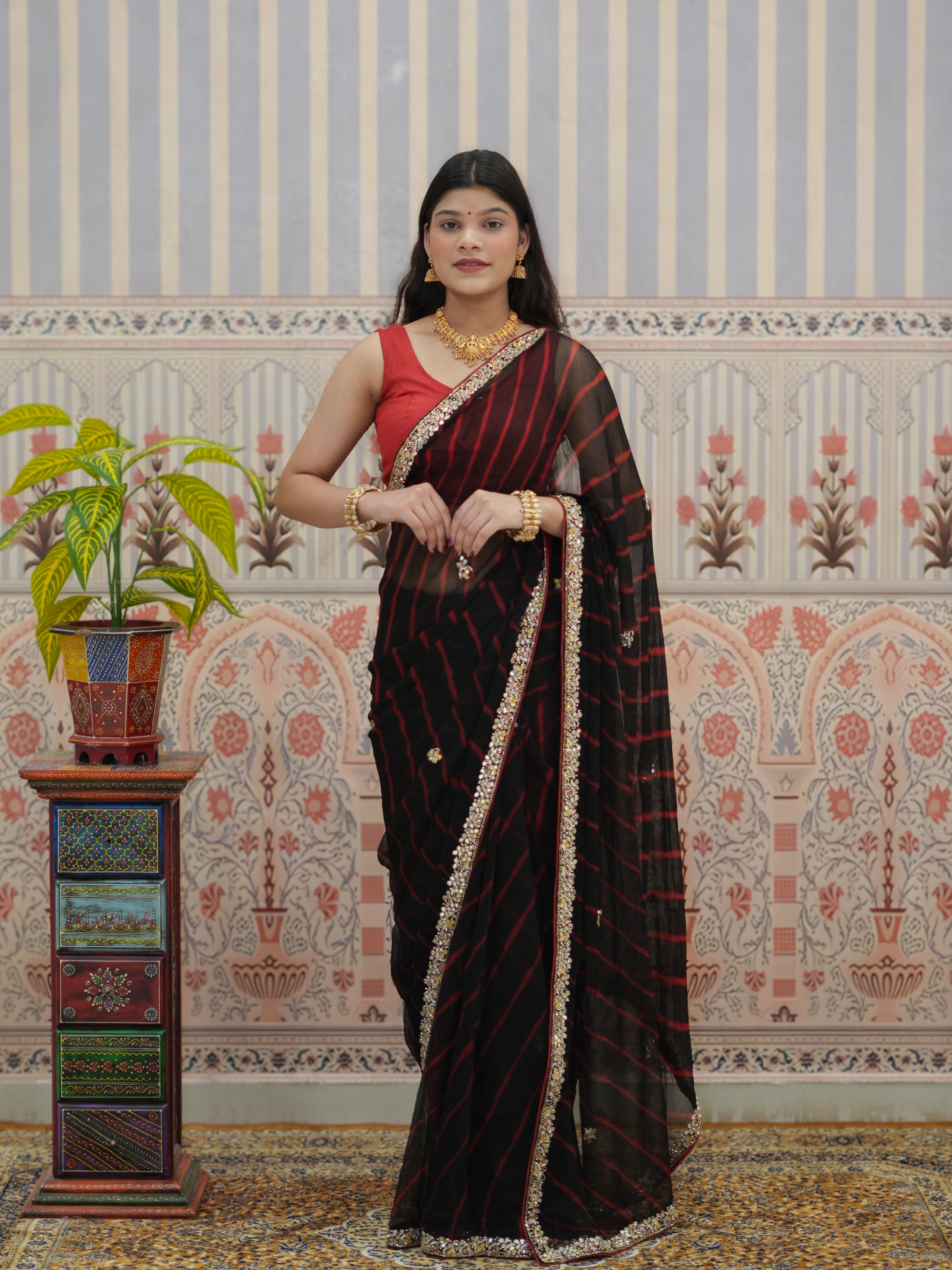 Buy Chiffon Leheriya Style Saree Kcpc