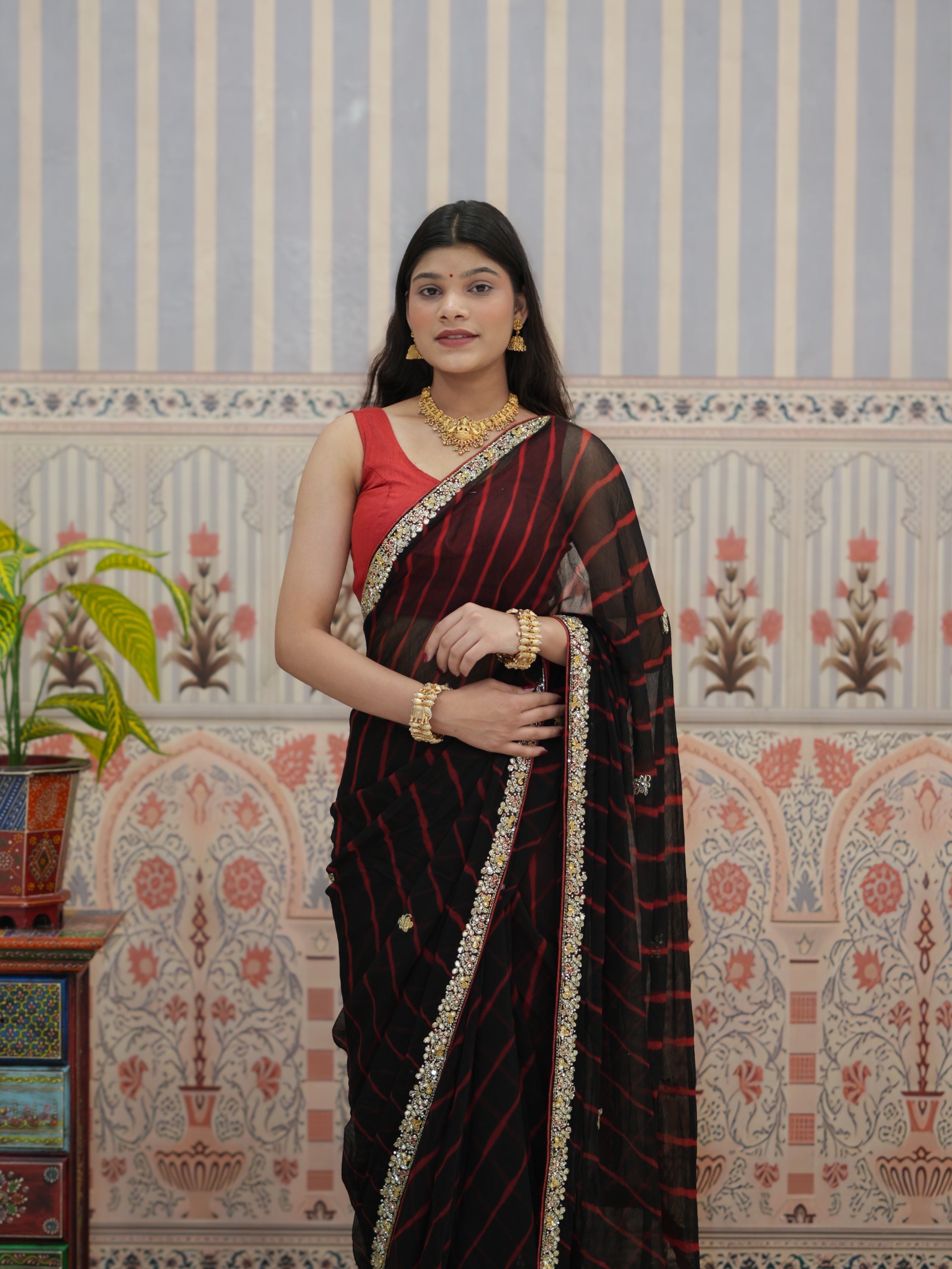 Buy Chiffon Leheriya Style Saree Kcpc