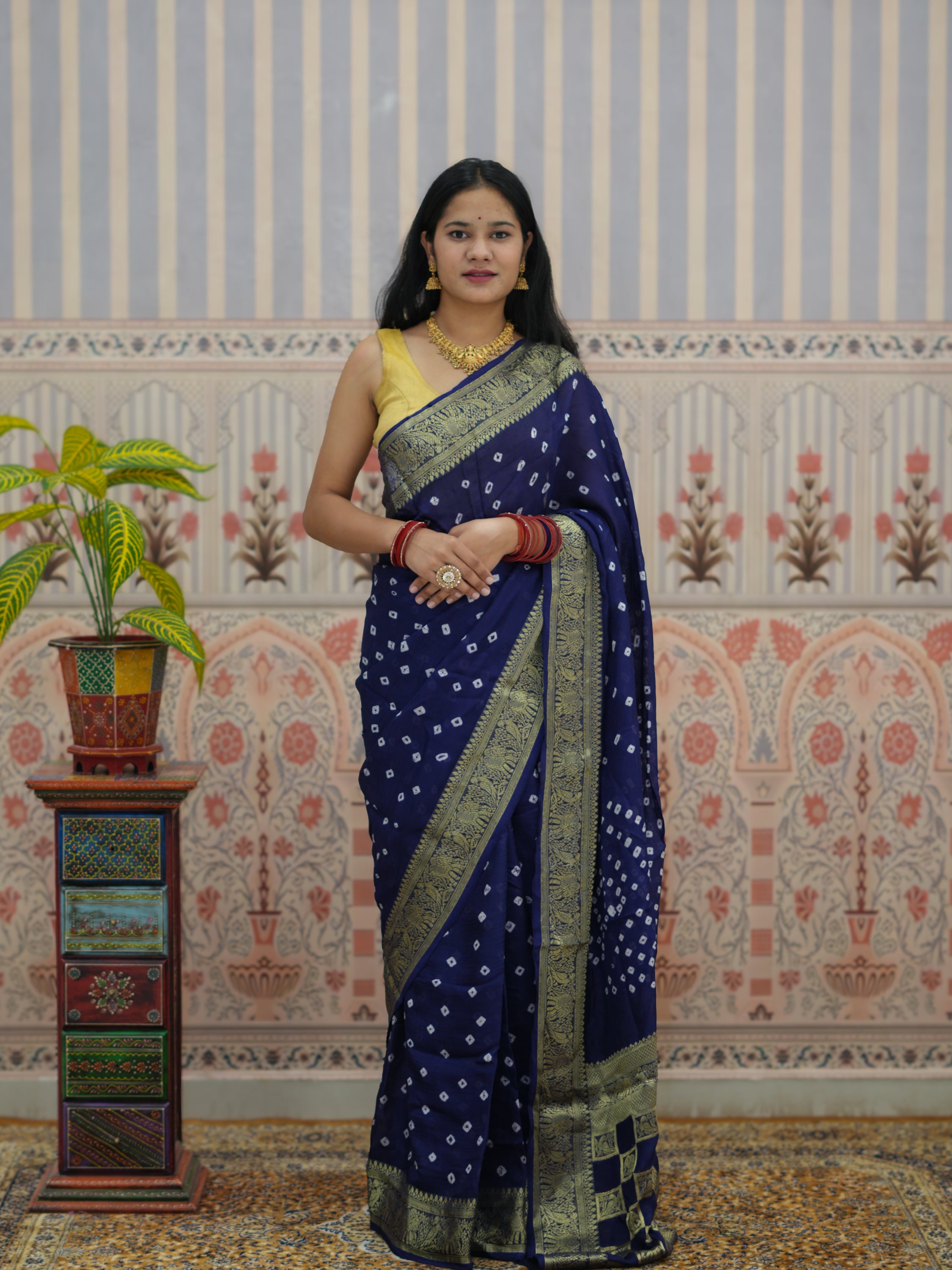 Buy Bandhani Saree With Zari Weaving Border Kcpc