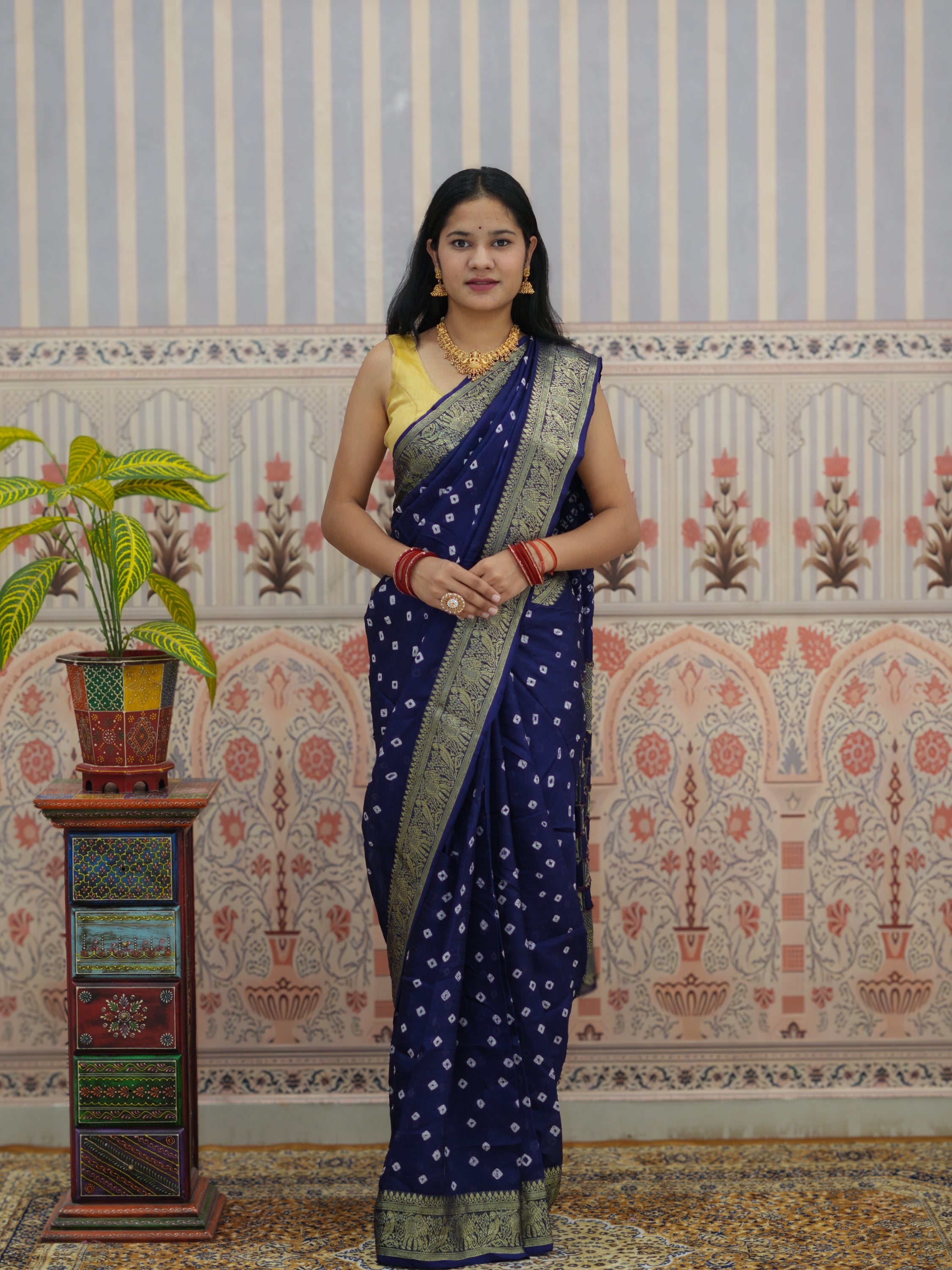 Buy Bandhani Saree With Zari Weaving Border Kcpc