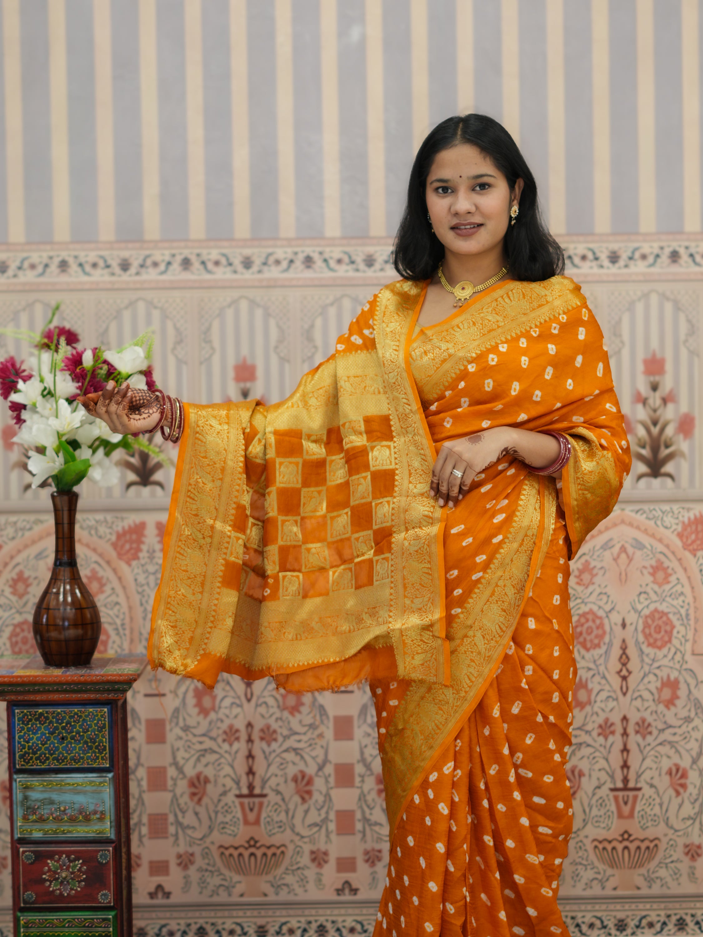 Buy Bandhani Saree With Viscose Silk Kcpc