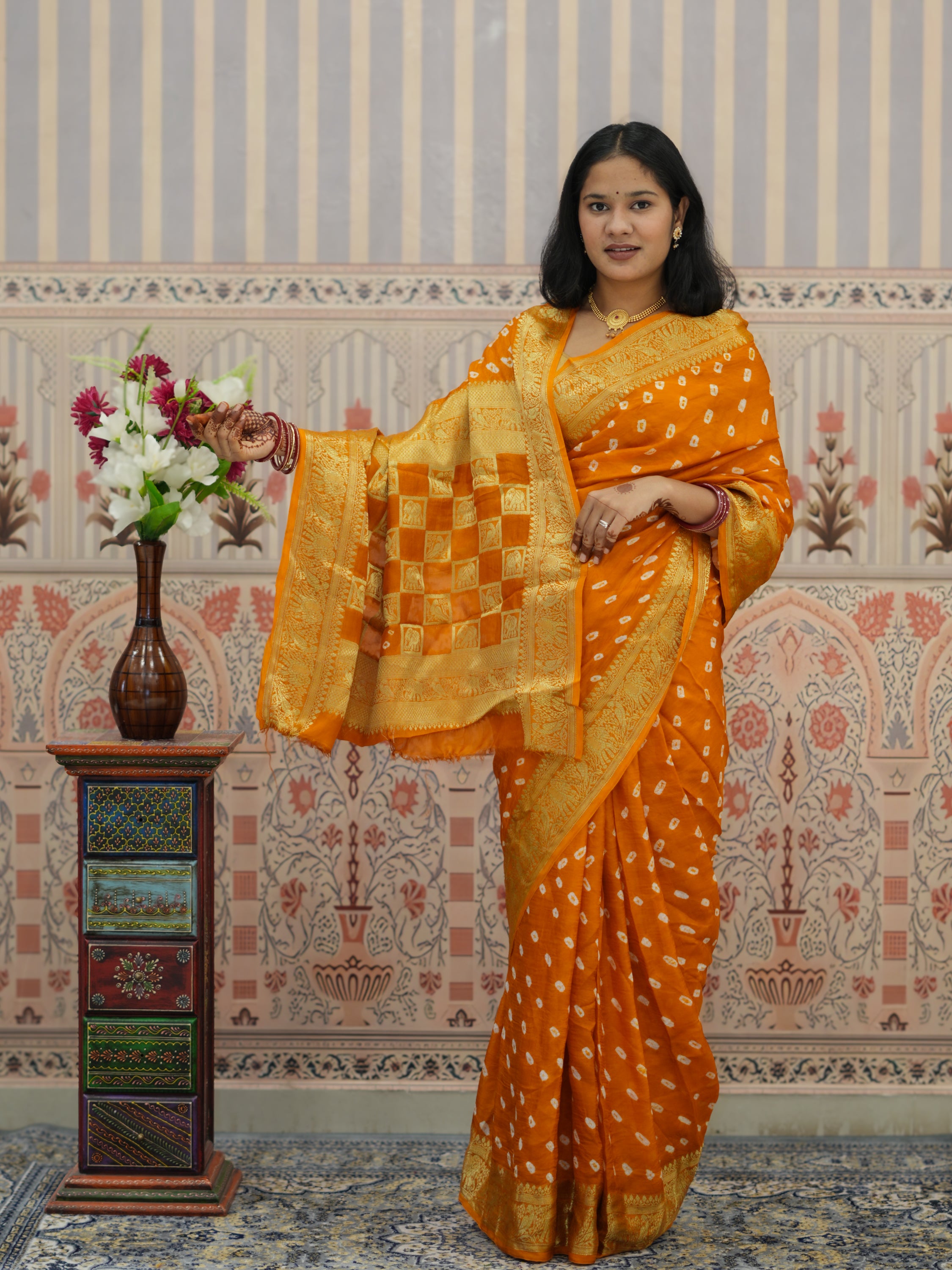 Buy Bandhani Saree With Viscose Silk Kcpc
