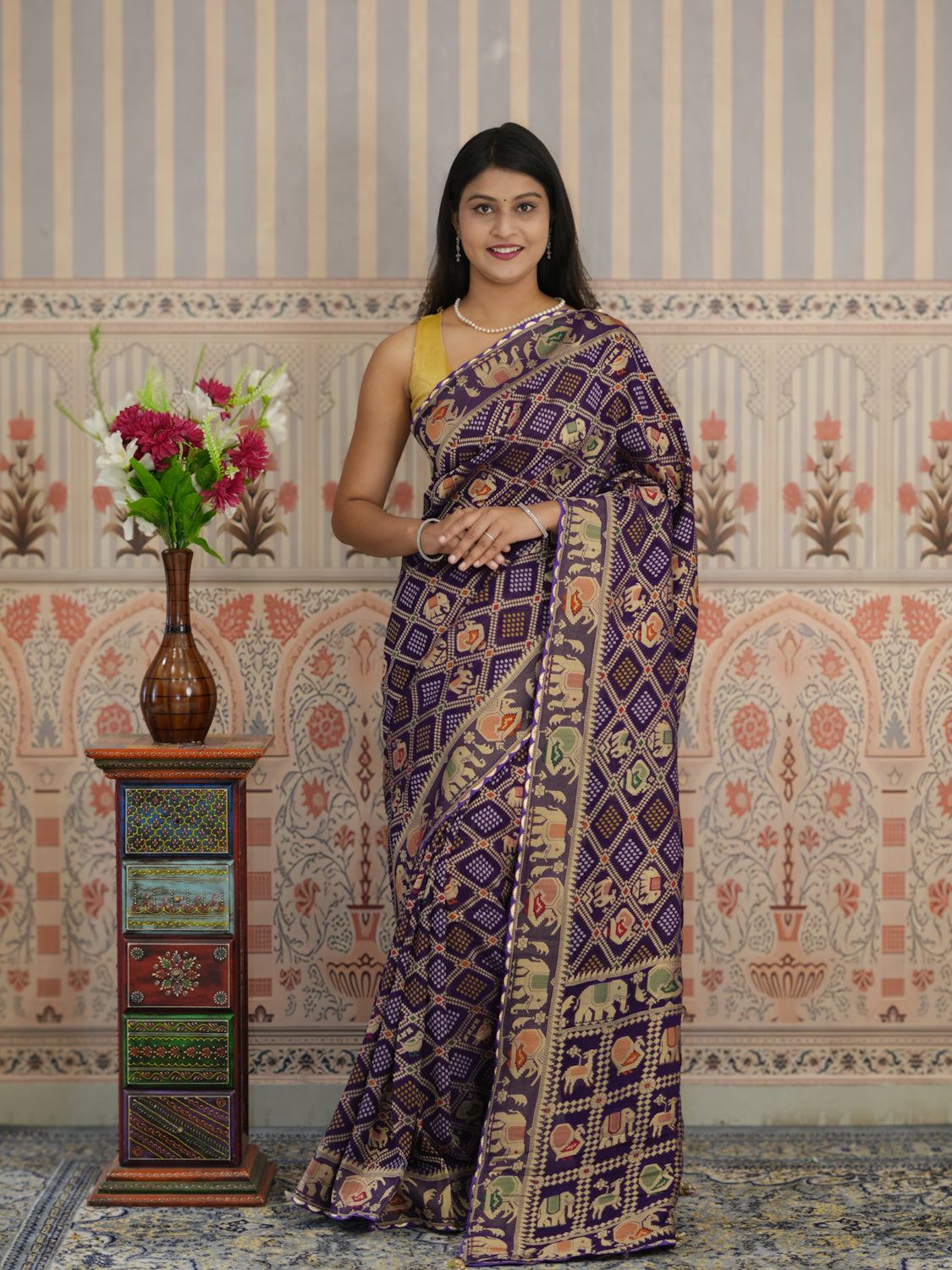 Buy Bandhani Style Saree with Festive Wear