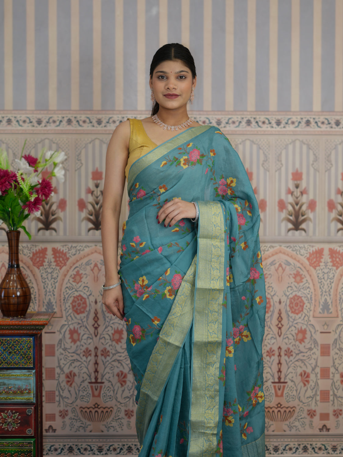 Buy Zari border Saree With Festive Wear