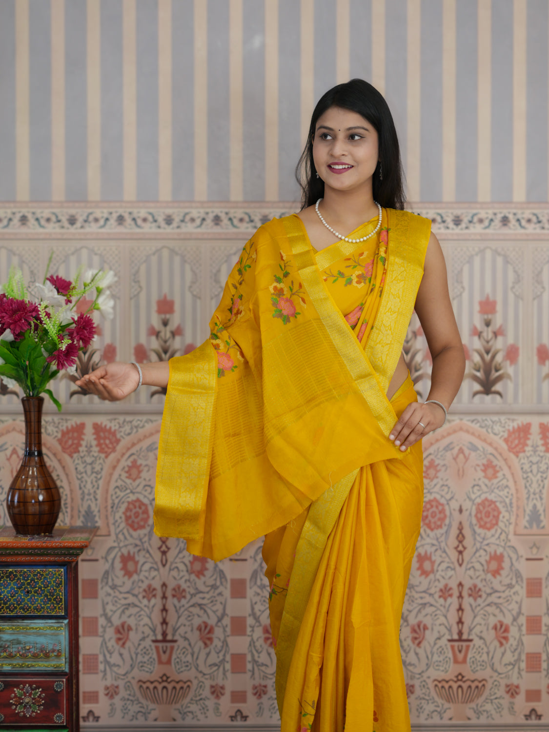 Buy Zari border Saree With Festive Wear