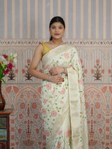 Buy Silk Banarasi Style With Kashida Work Saree in white colour