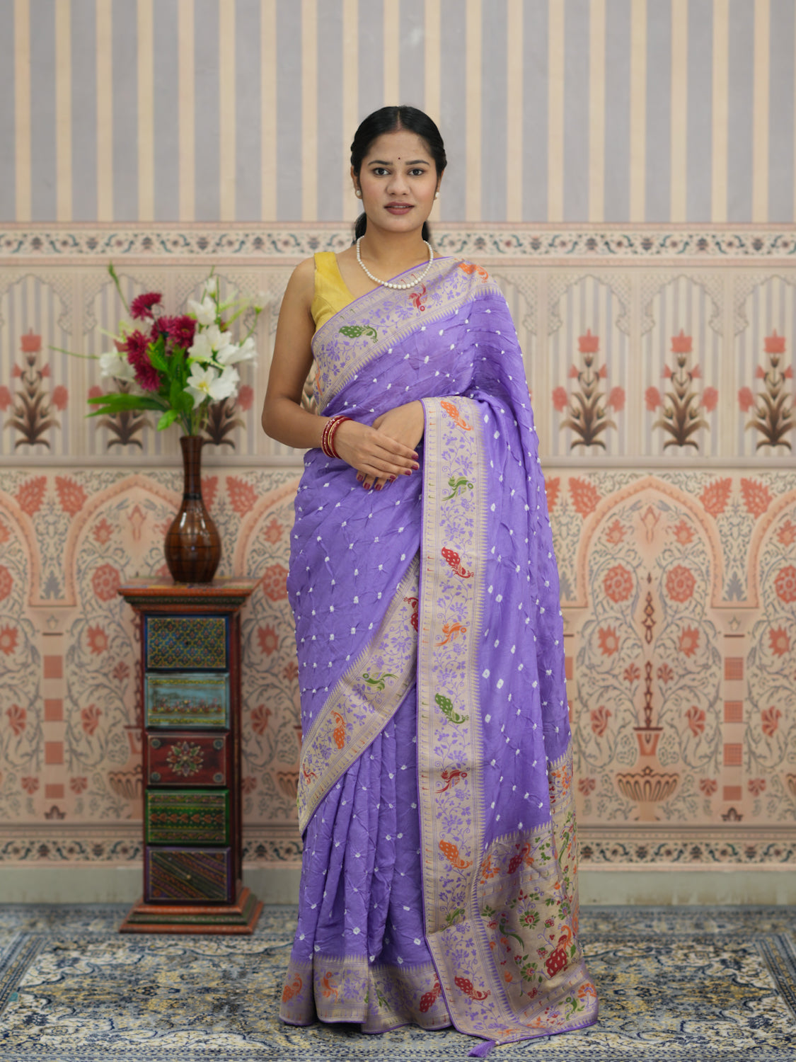 KcPc New Premium Munga Silk Kalamkari Style Saree Featuring Fine Zari Weaving RB