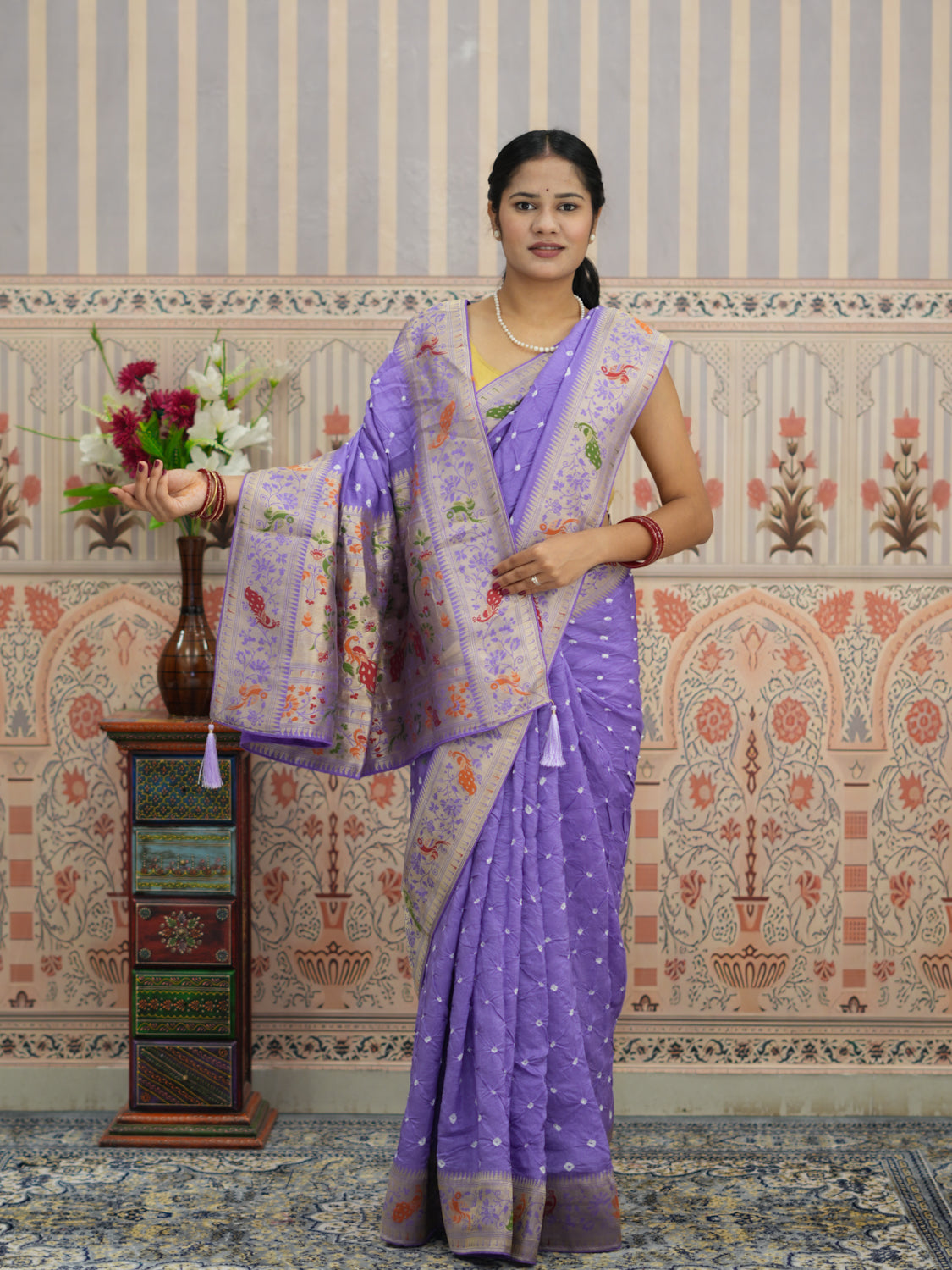 KcPc New Premium Munga Silk Kalamkari Style Saree Featuring Fine Zari Weaving RB