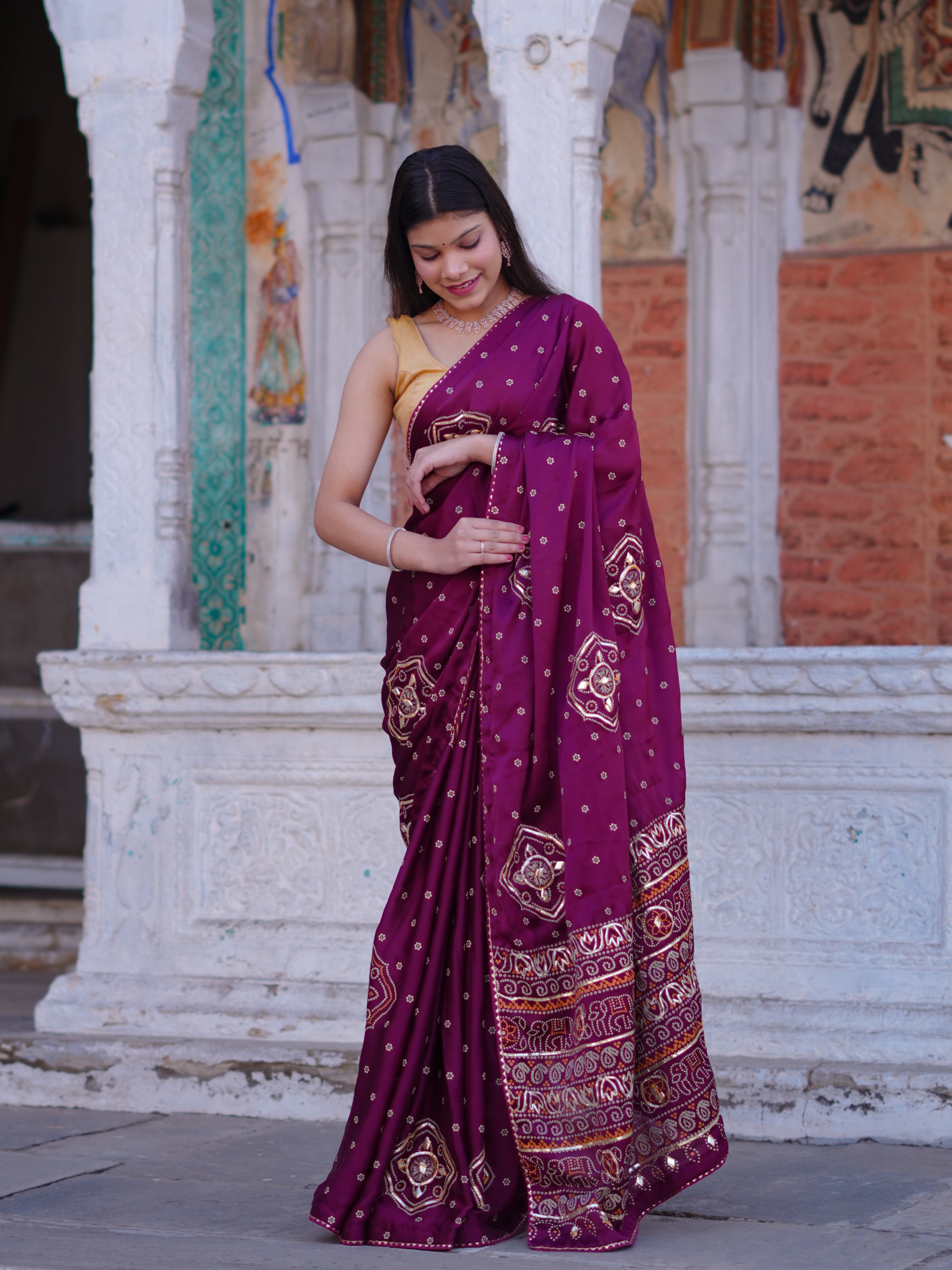 Buy Bandhani Saree with Elegant Gotapatti Work KcPc