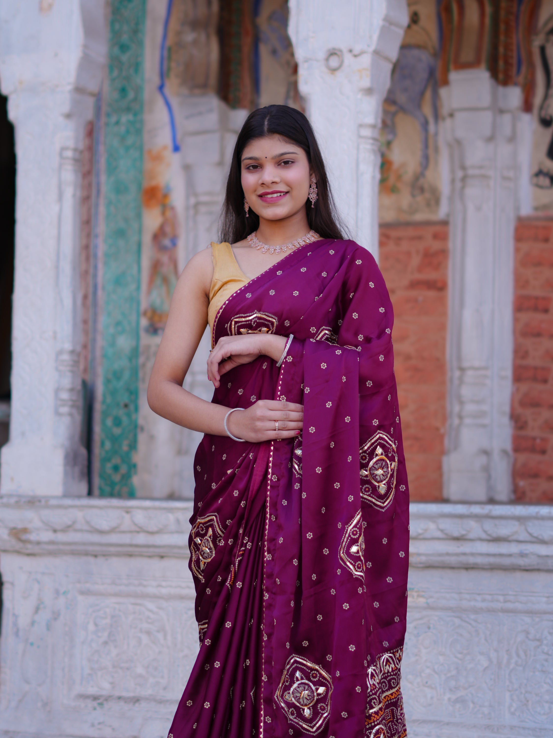 Buy Bandhani Saree with Elegant Gotapatti Work KcPc