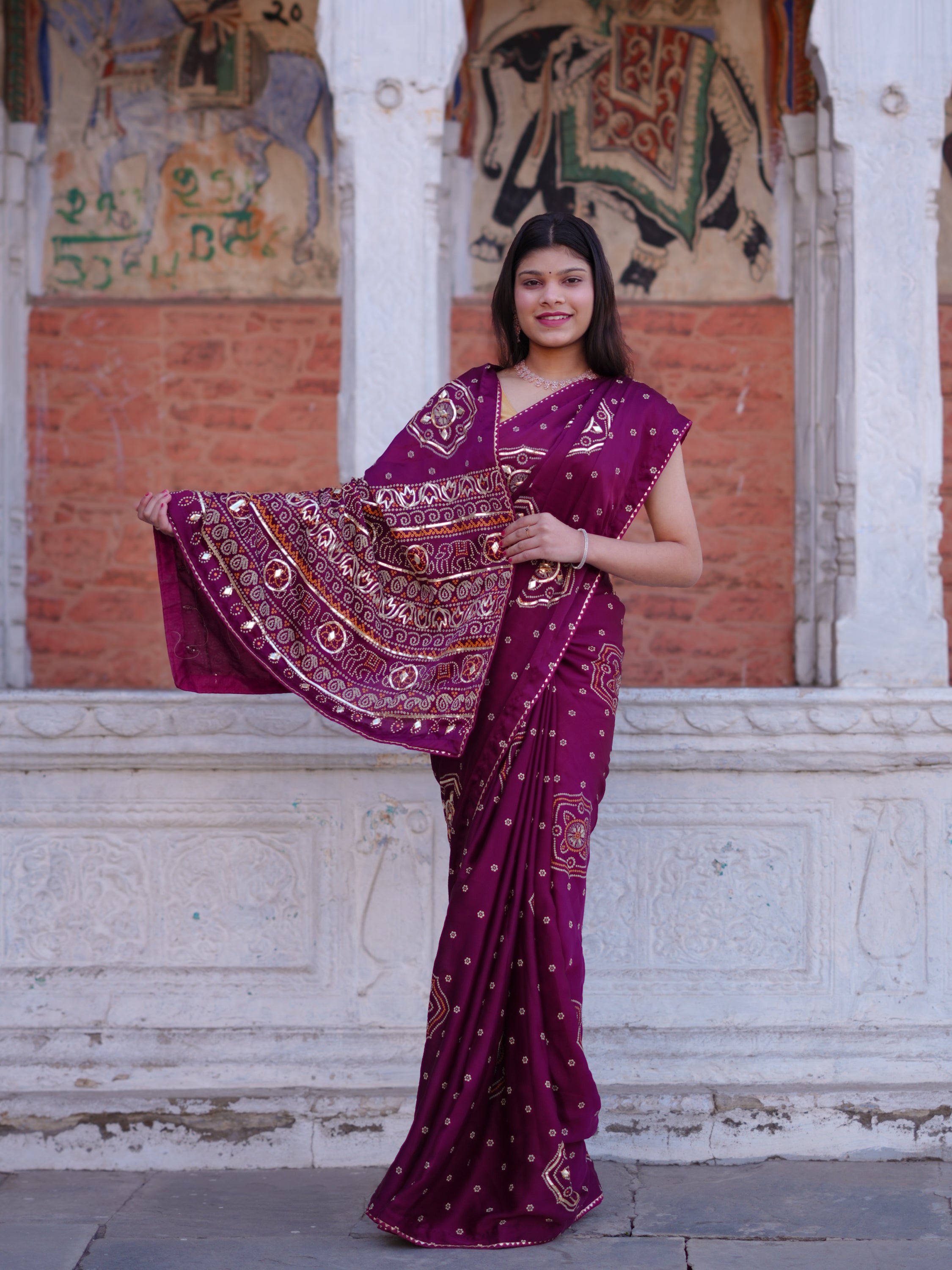 Buy Bandhani Saree with Elegant Gotapatti Work KcPc