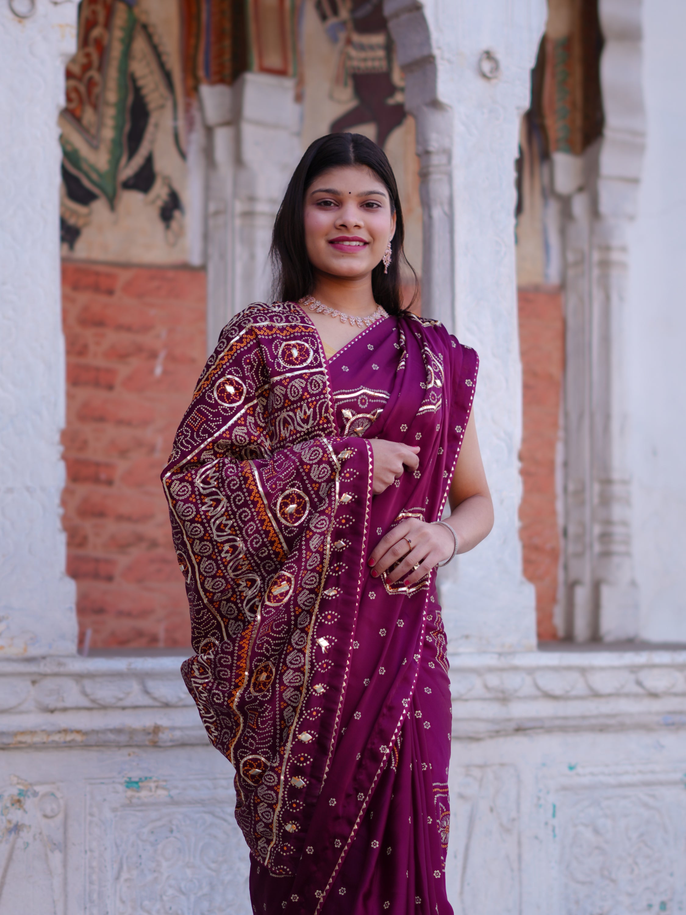 Buy Bandhani Saree with Elegant Gotapatti Work KcPc