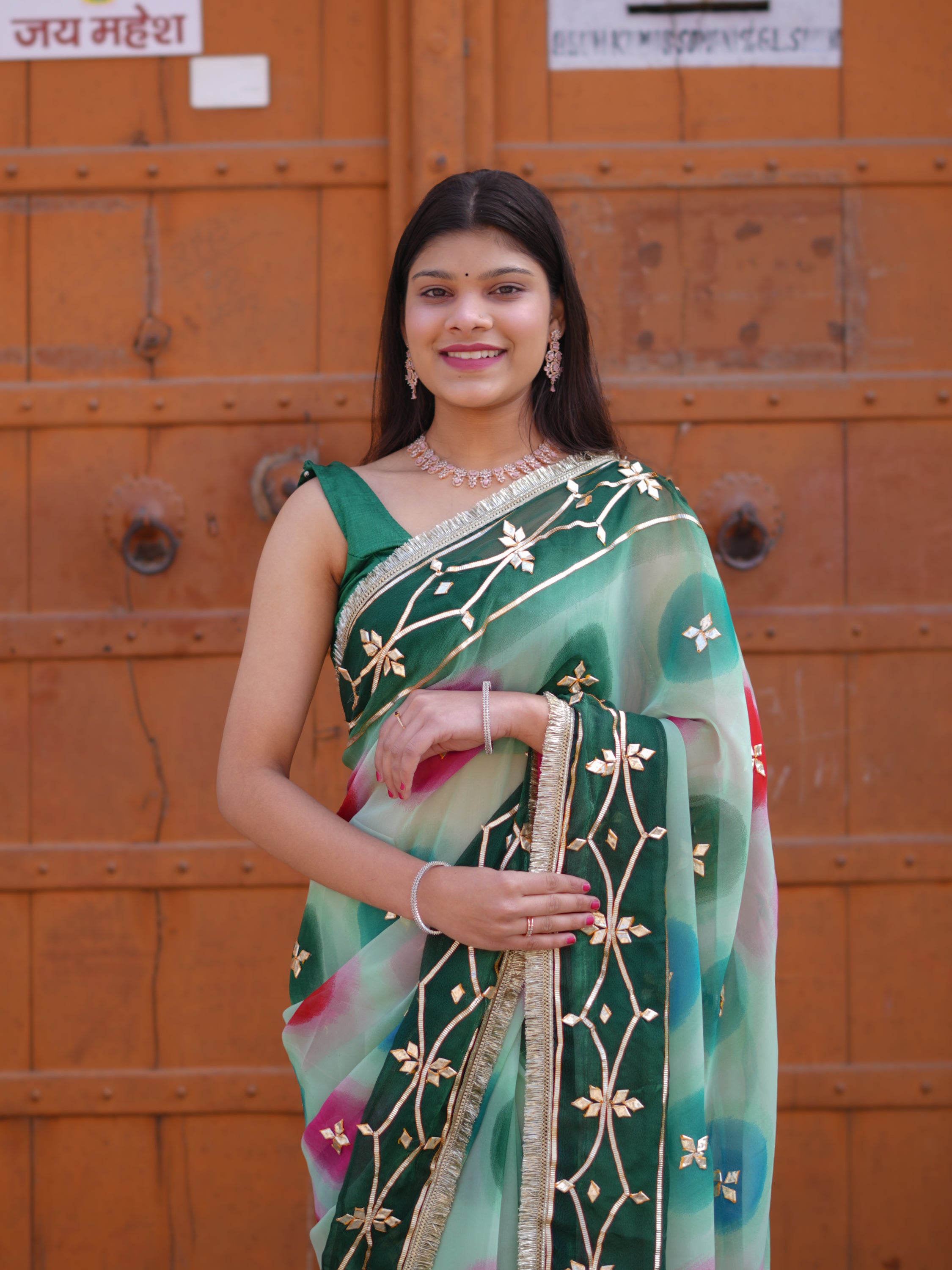 Buy Traditional Saree With Beautiful Gotapatti Work KcPc