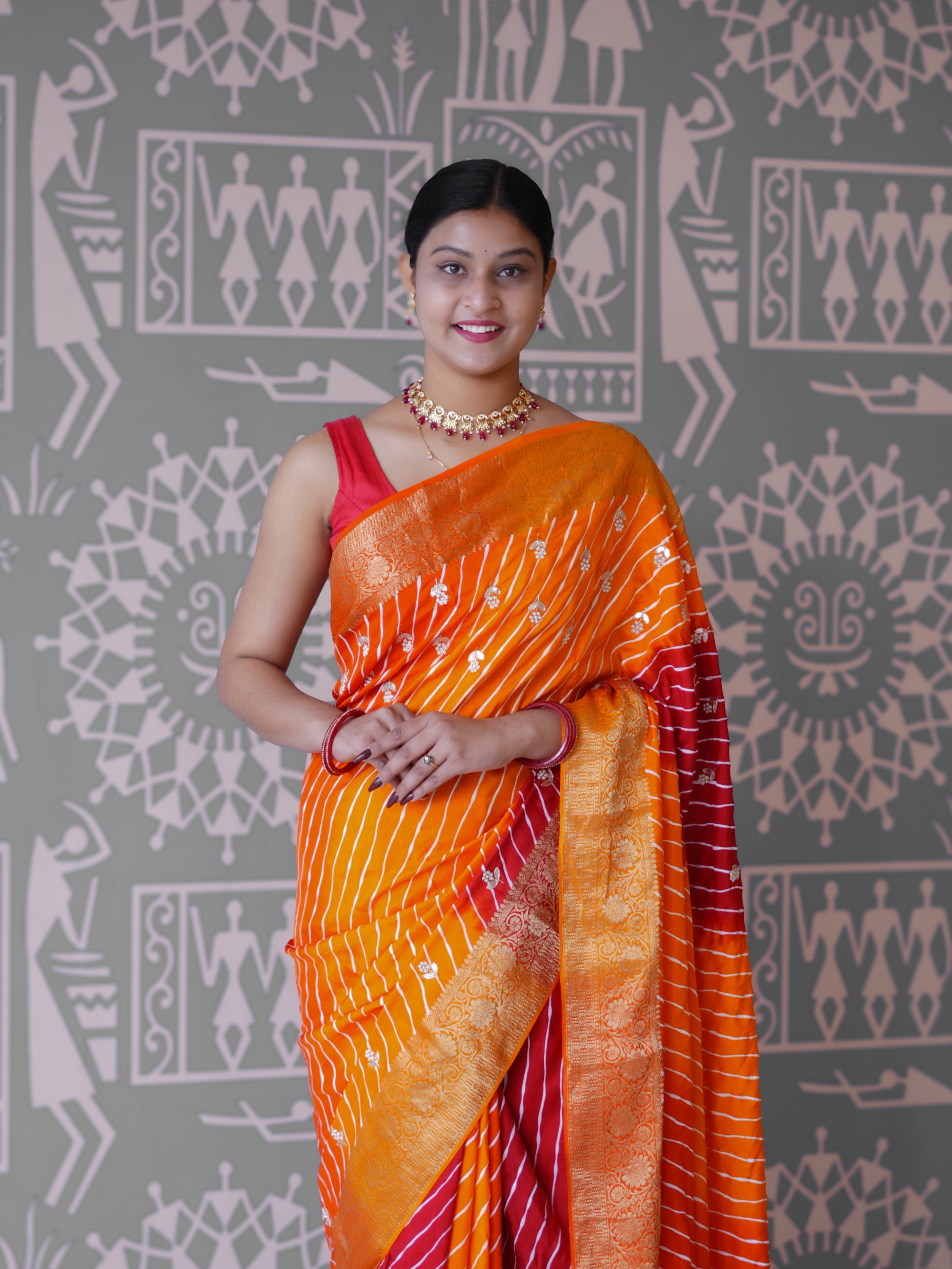 Buy New Premium Leheriya Saree With Hand Gota Patti Work KcPc