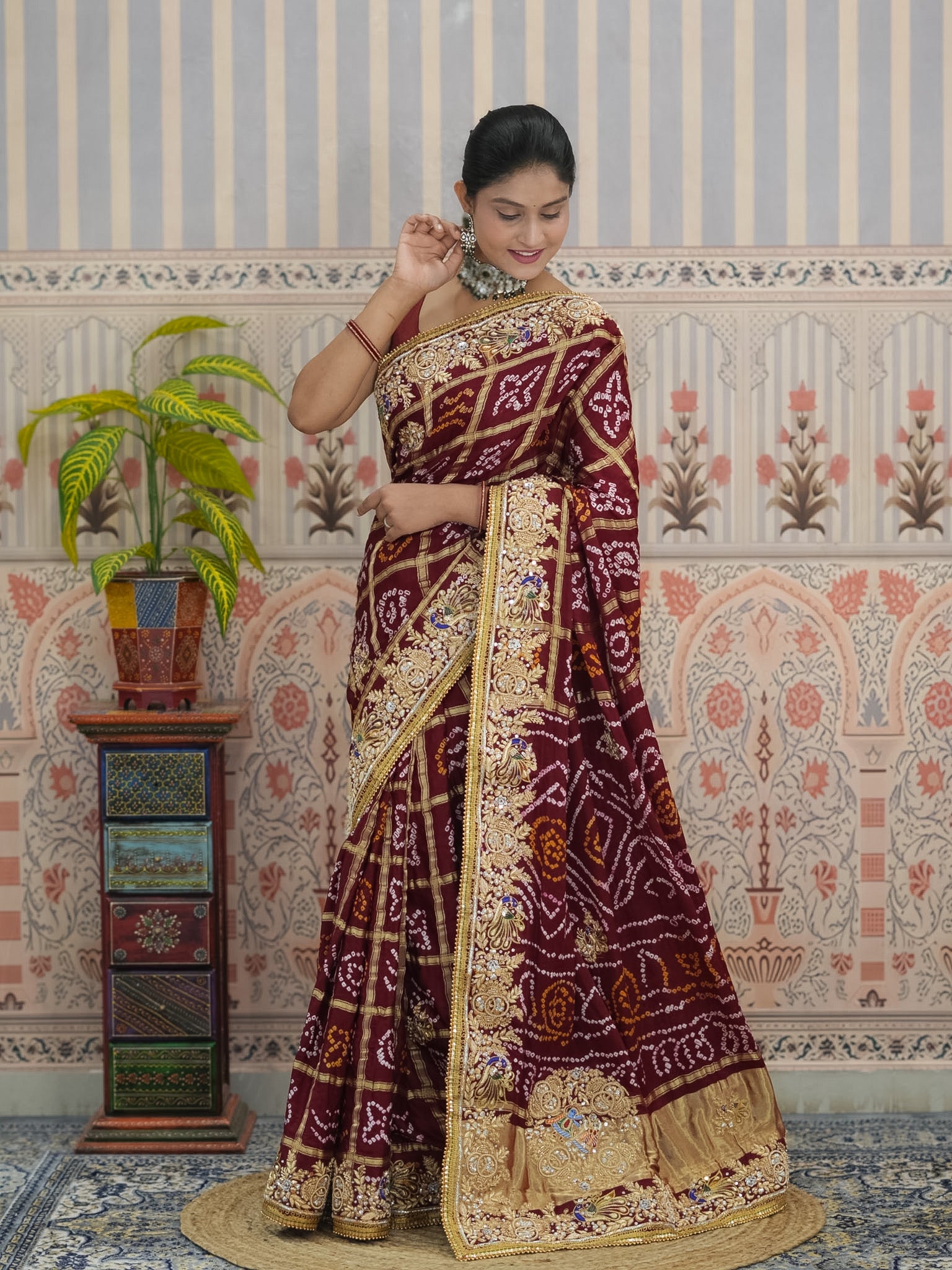 Buy Gaji Silk Bandhani Saree with Traditional Wear Kcpc