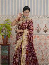 Buy Gaji Silk Bandhani Saree with Traditional Wear Kcpc
