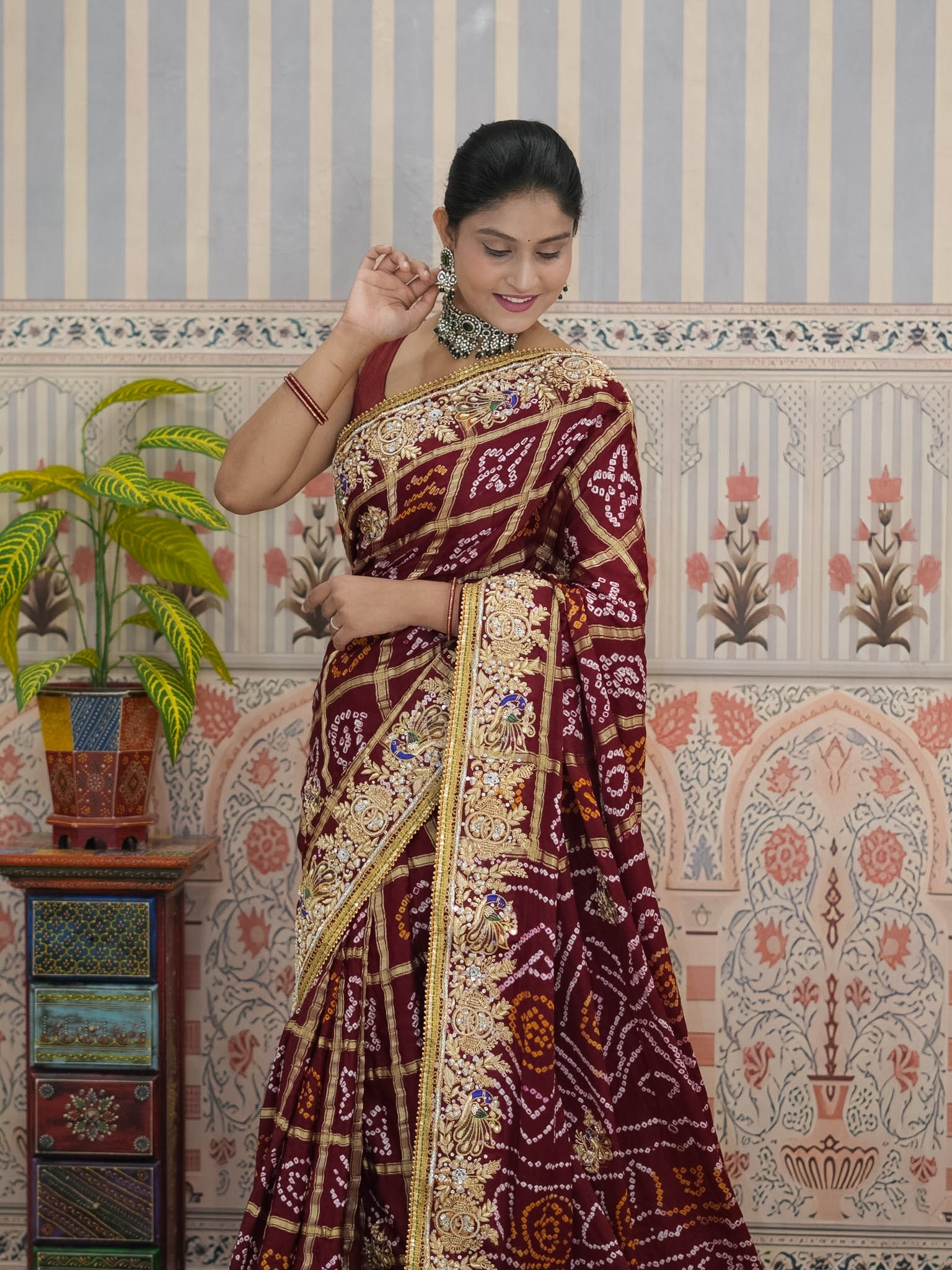 Buy Gaji Silk Bandhani Saree with Traditional Wear Kcpc