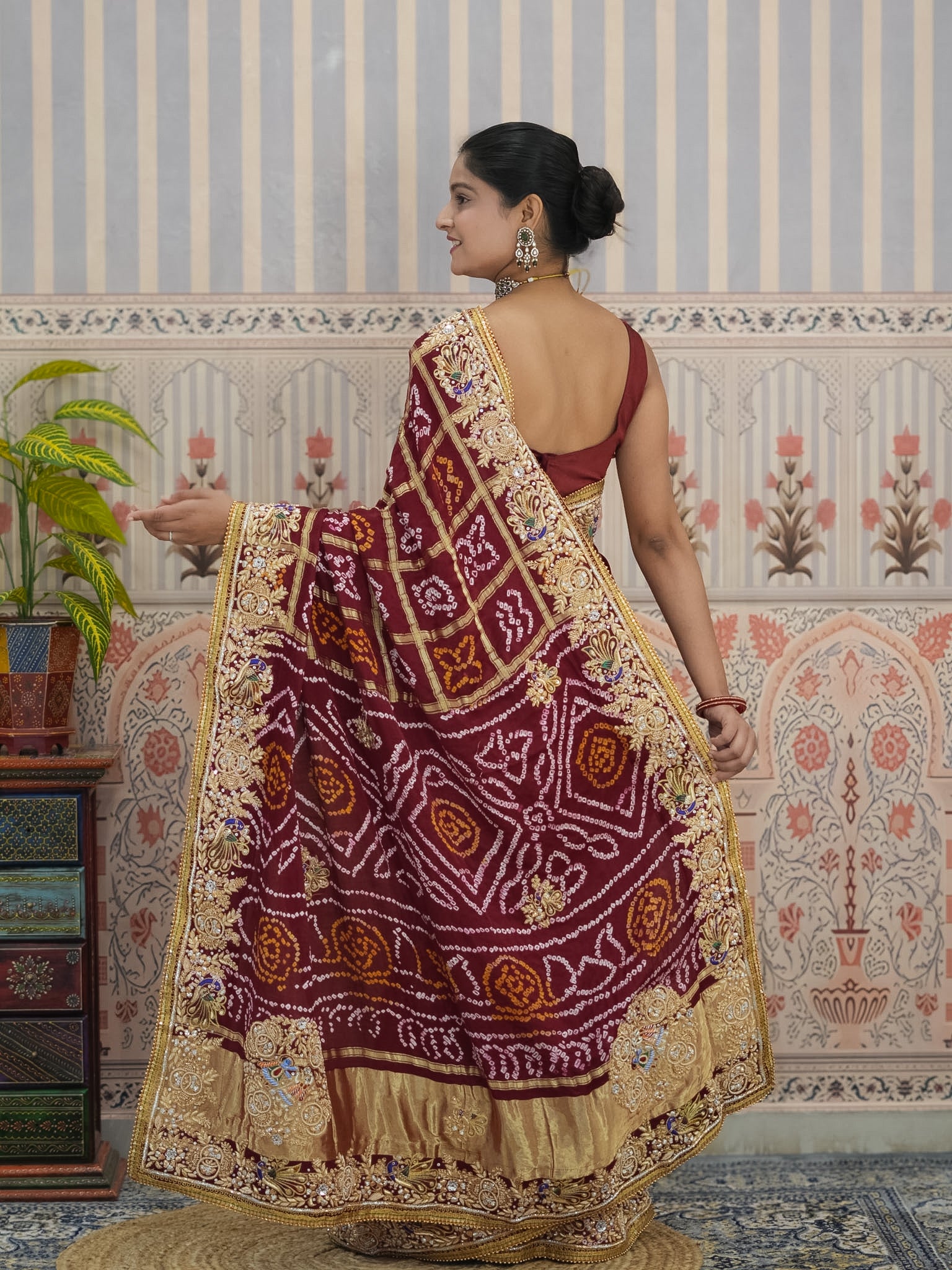 Buy Gaji Silk Bandhani Saree with Traditional Wear Kcpc