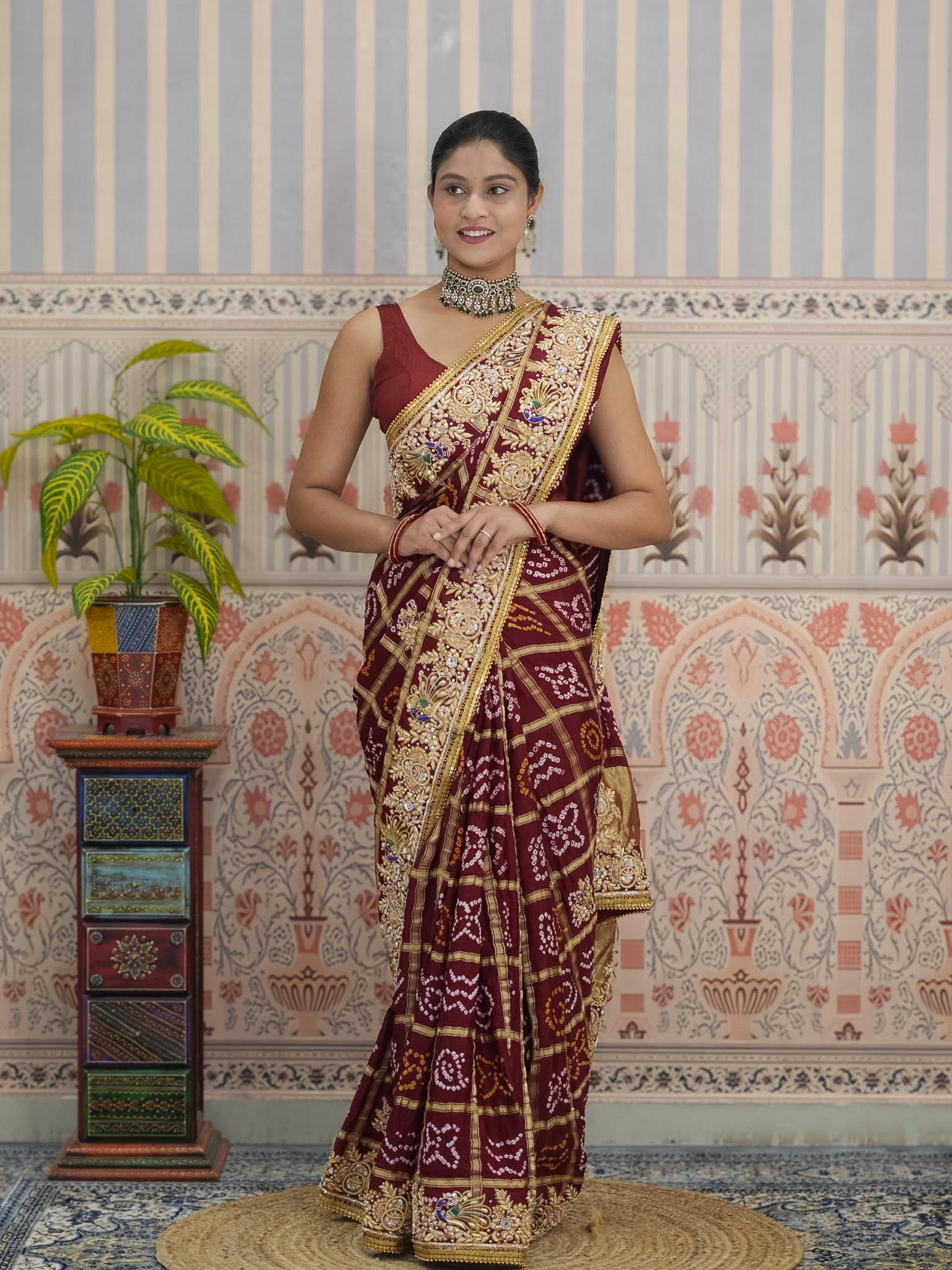 Buy Gaji Silk Bandhani Saree with Traditional Wear Kcpc