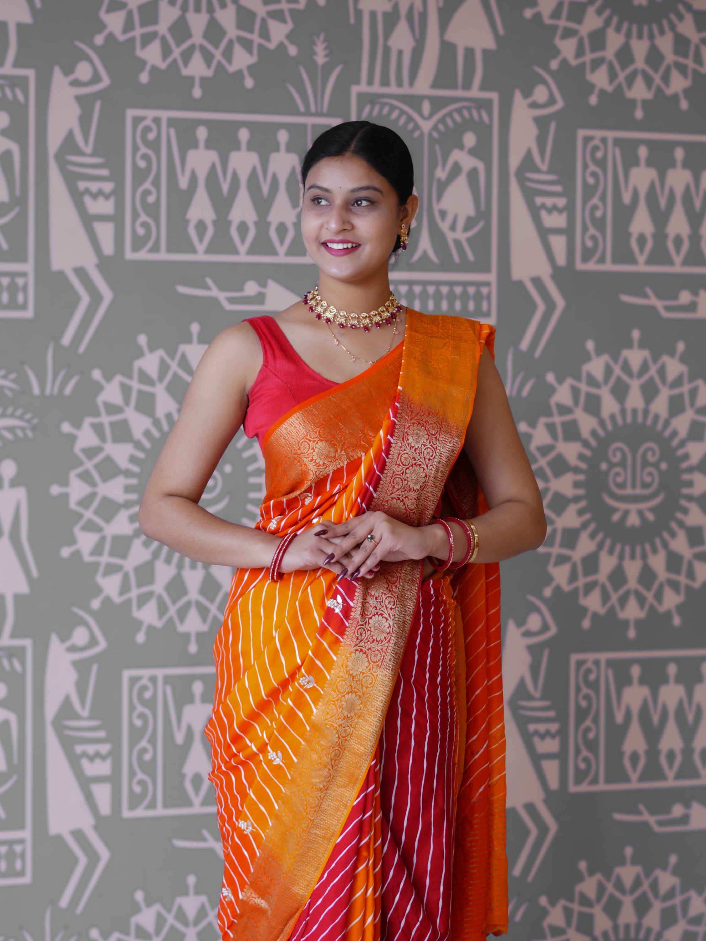 Buy New Premium Leheriya Saree With Hand Gota Patti Work KcPc
