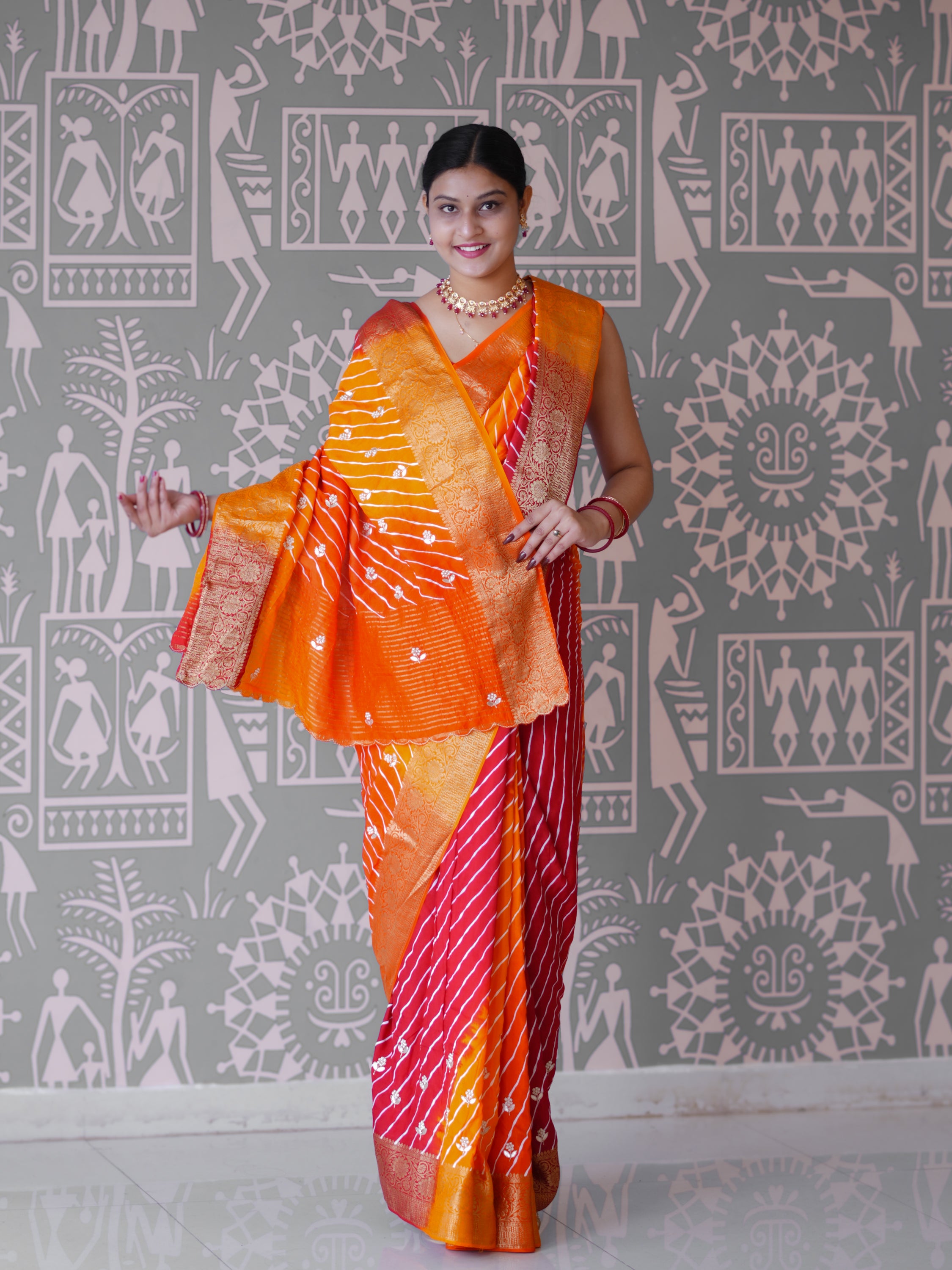 Buy New Premium Leheriya Saree With Hand Gota Patti Work KcPc