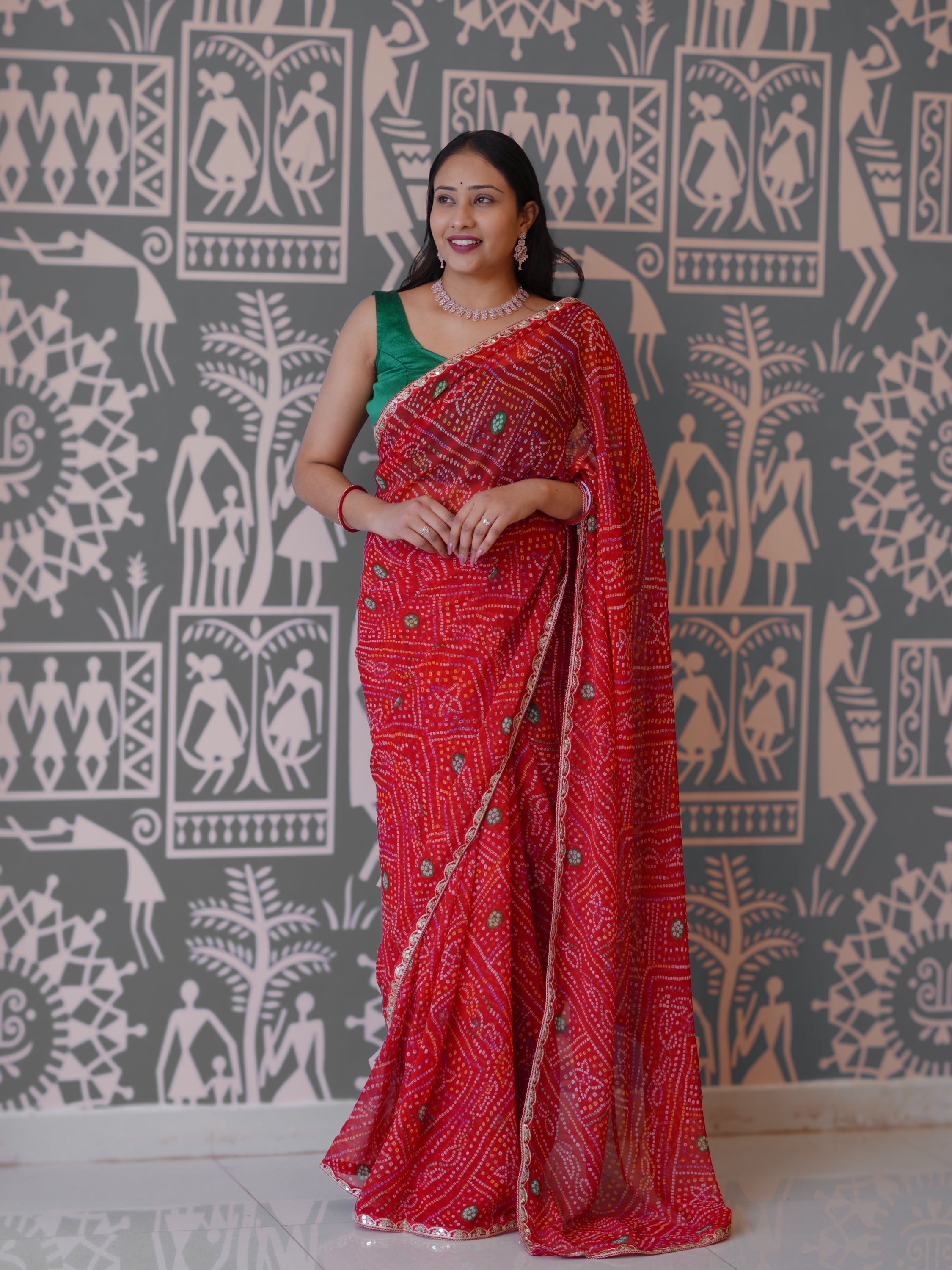 Buy New Traditional Bandhani Style Saree With Gota Patti Border Work KcPc