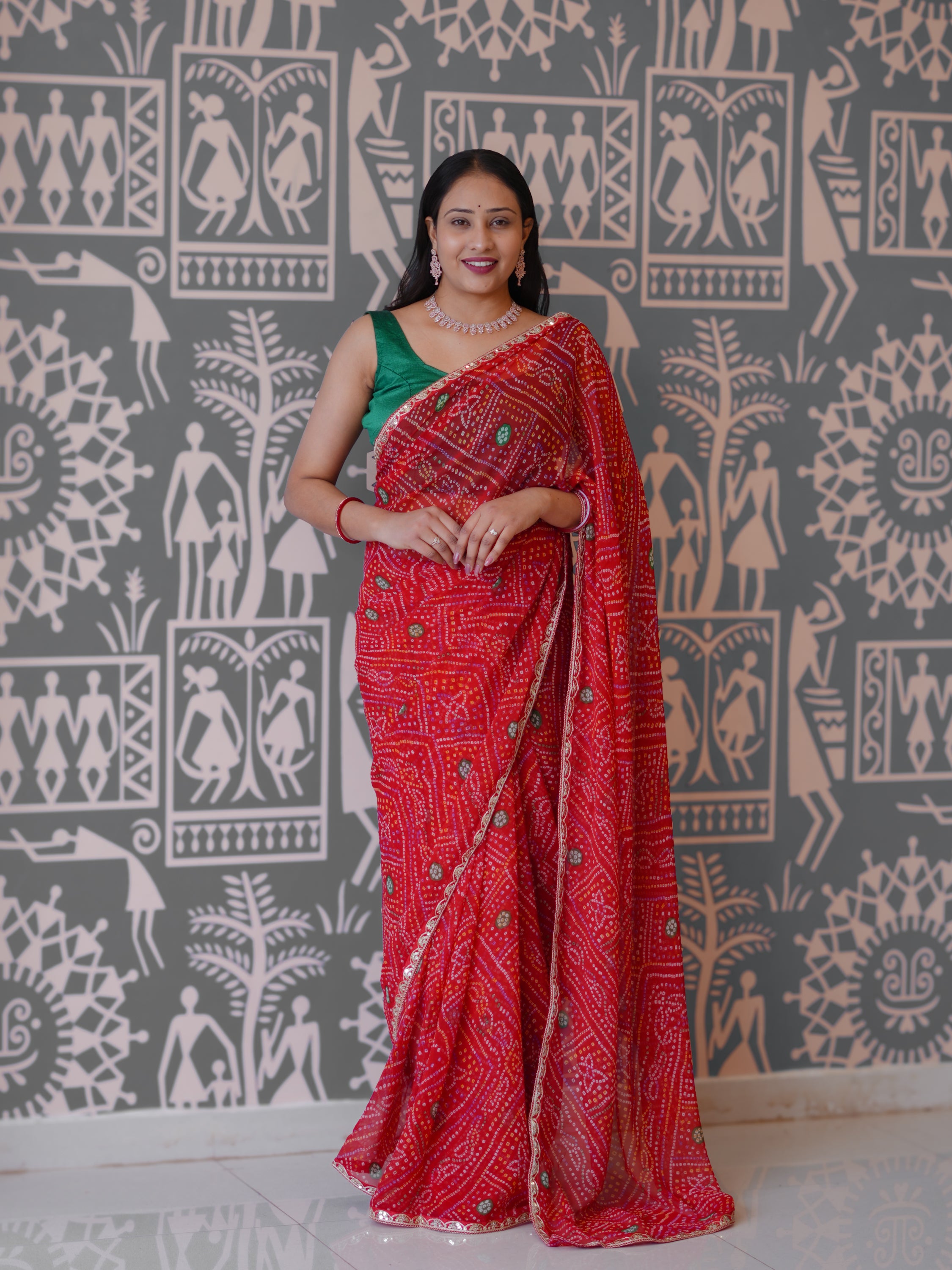 Buy New Traditional Bandhani Style Saree With Gota Patti Border Work KcPc