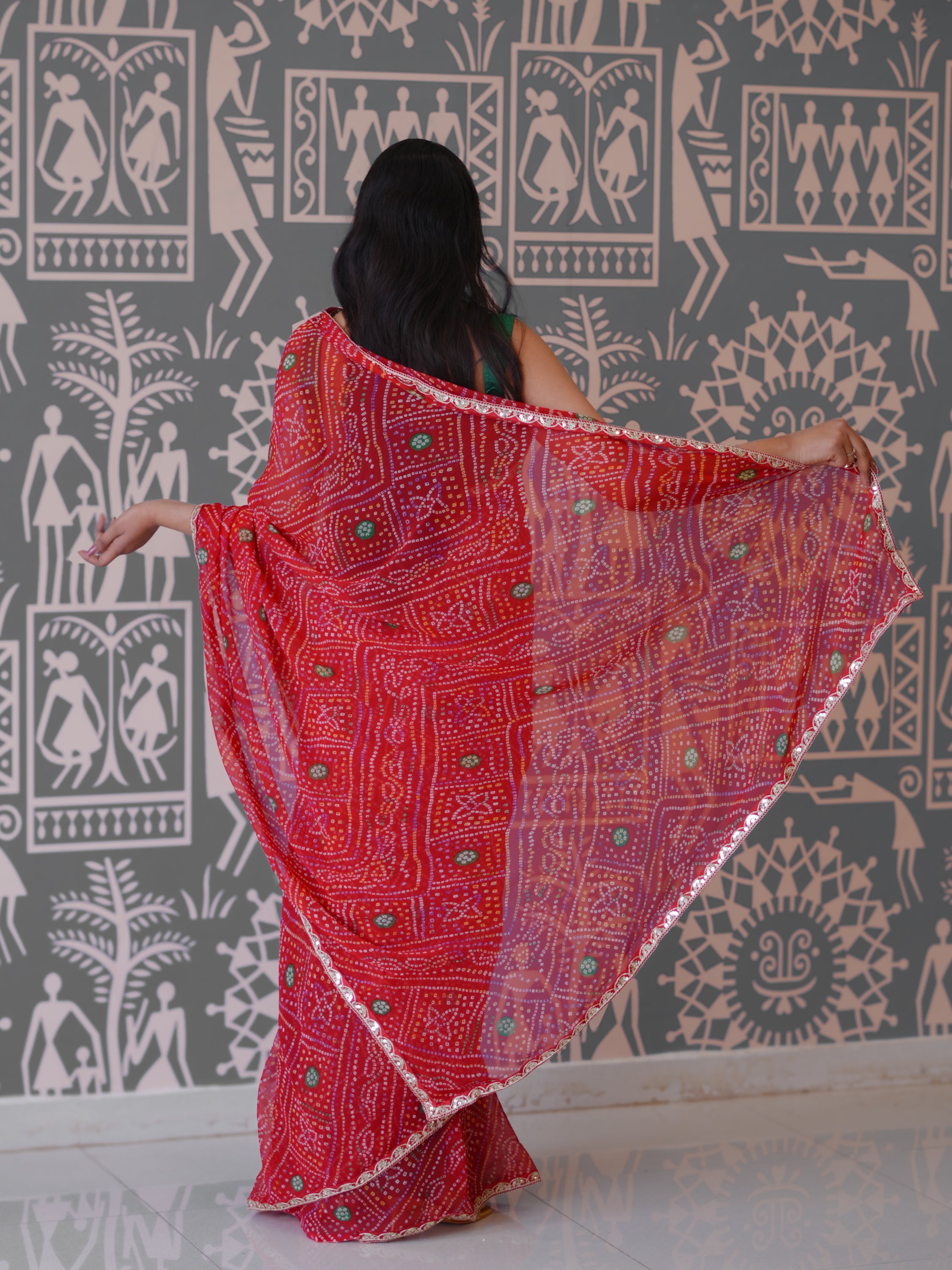 Buy New Traditional Bandhani Style Saree With Gota Patti Border Work KcPc