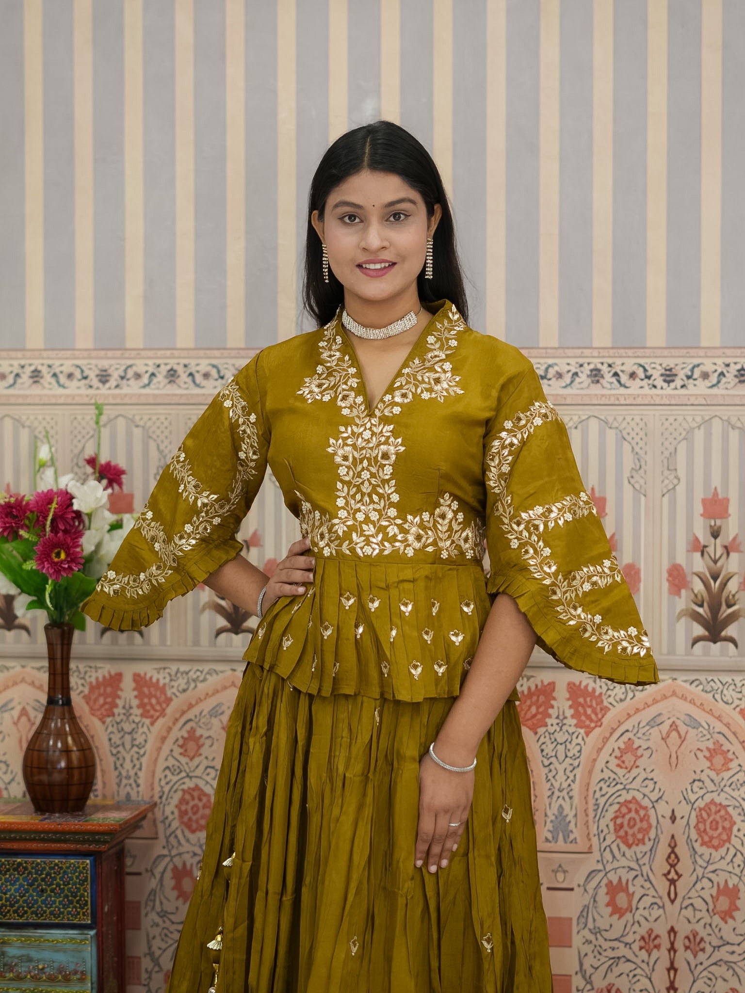 KcPc Stylish Indo-Western Lehenga in HO Silk with Designer Look MEG