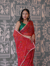 Buy New Traditional Bandhani Style Saree With Gota Patti Border Work KcPc