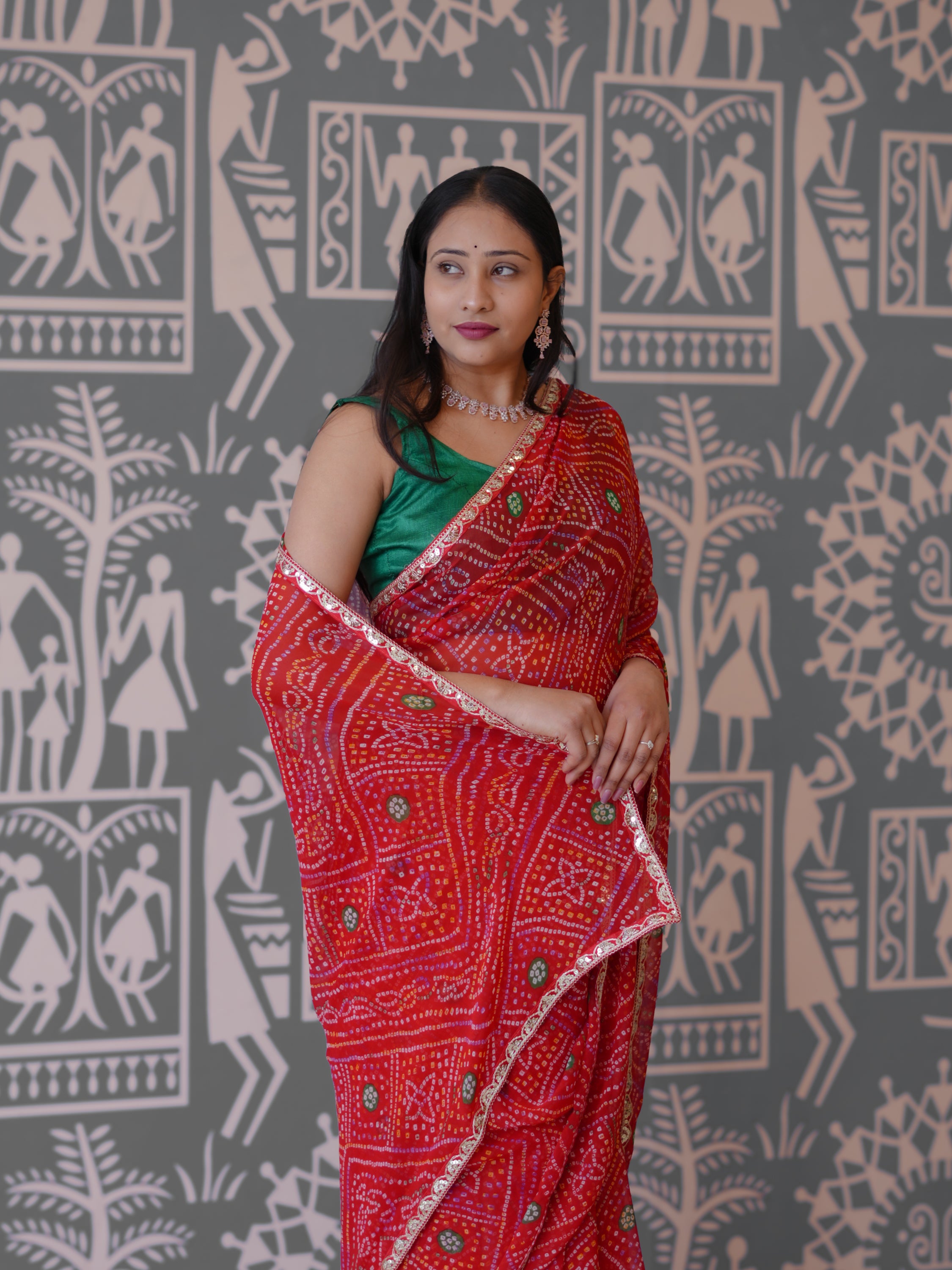 Buy New Traditional Bandhani Style Saree With Gota Patti Border Work KcPc