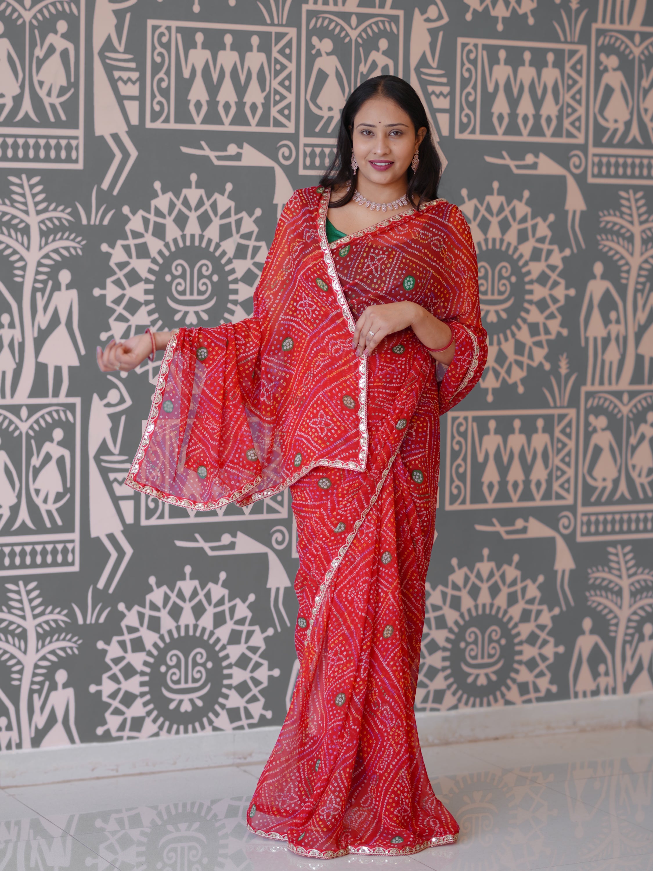 Buy New Traditional Bandhani Style Saree With Gota Patti Border Work KcPc