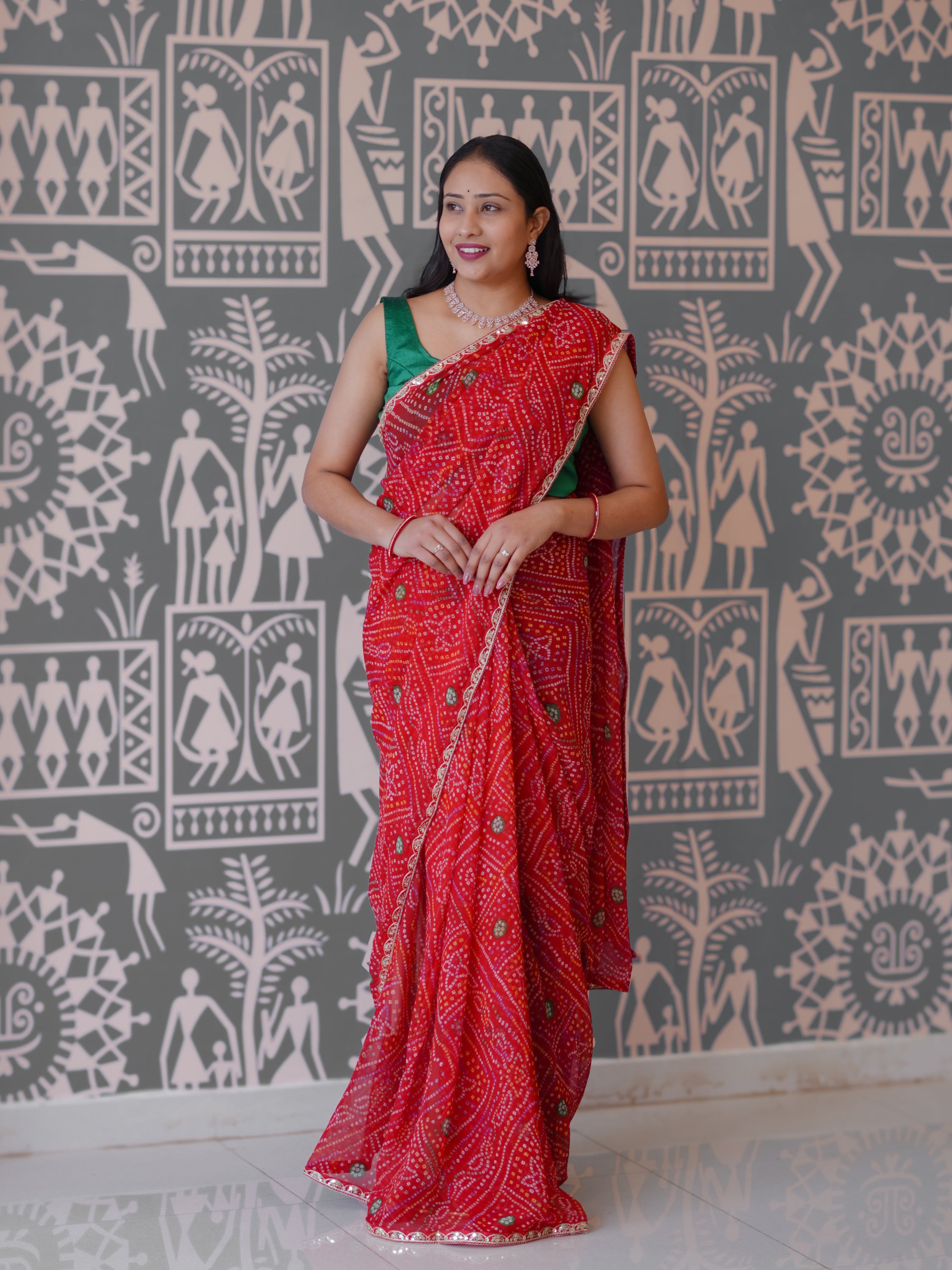 Buy New Traditional Bandhani Style Saree With Gota Patti Border Work KcPc