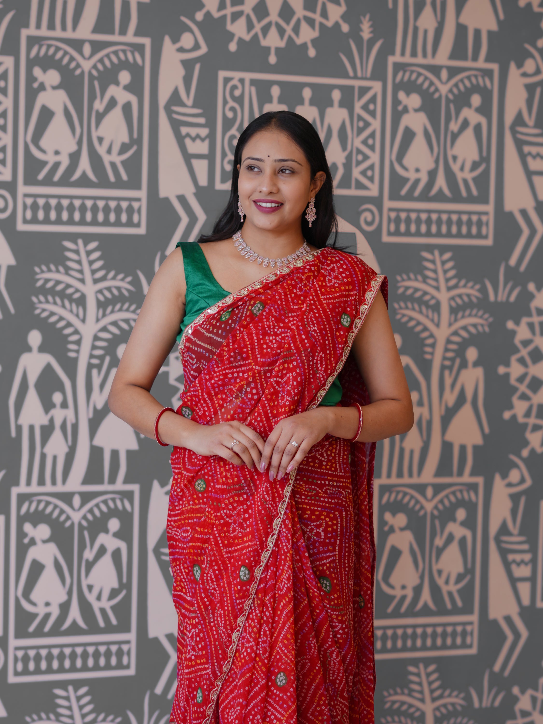 Buy New Traditional Bandhani Style Saree With Gota Patti Border Work KcPc