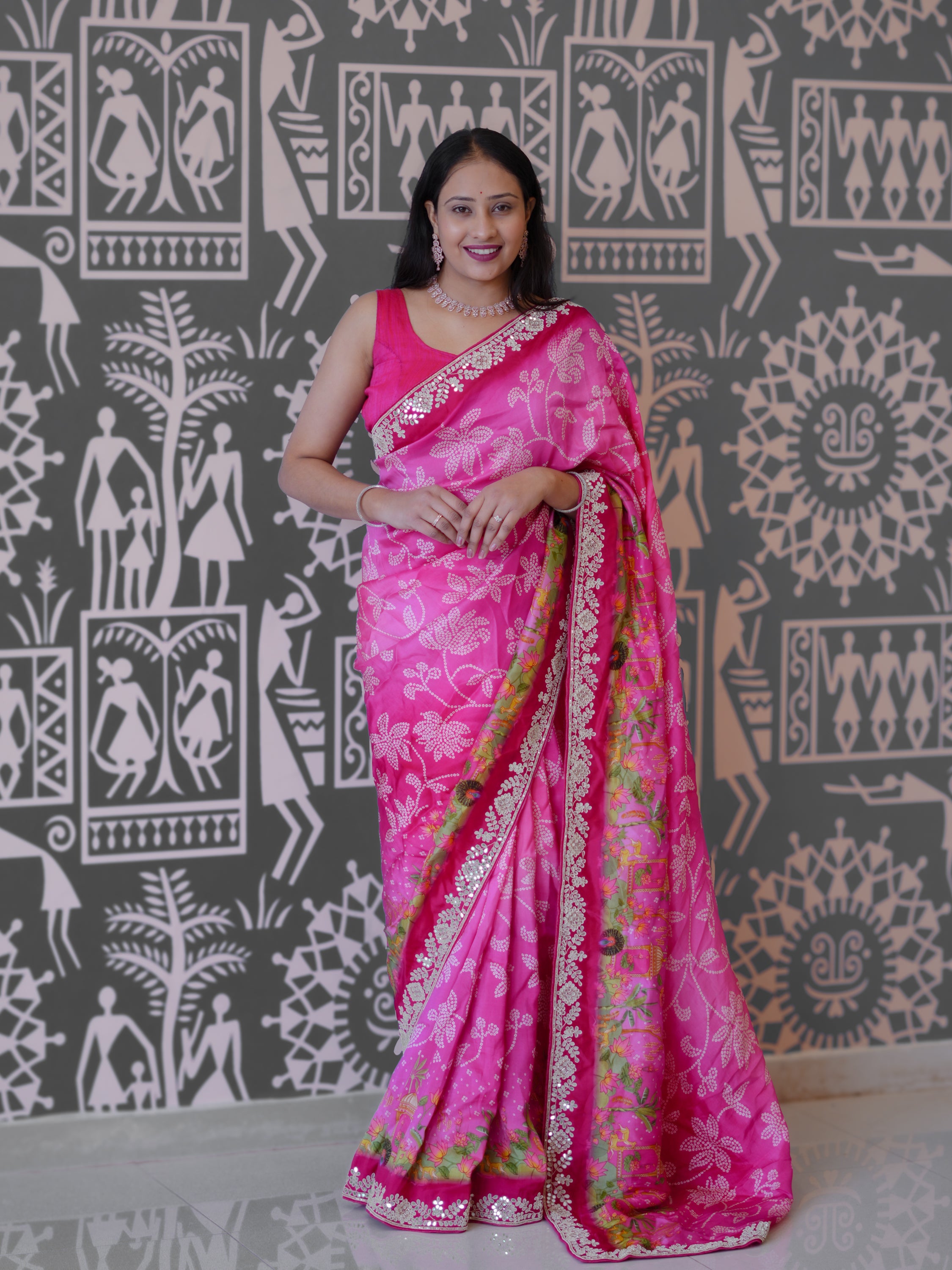Buy New Designer Printed Saree With Zardosi Detailing KcPc