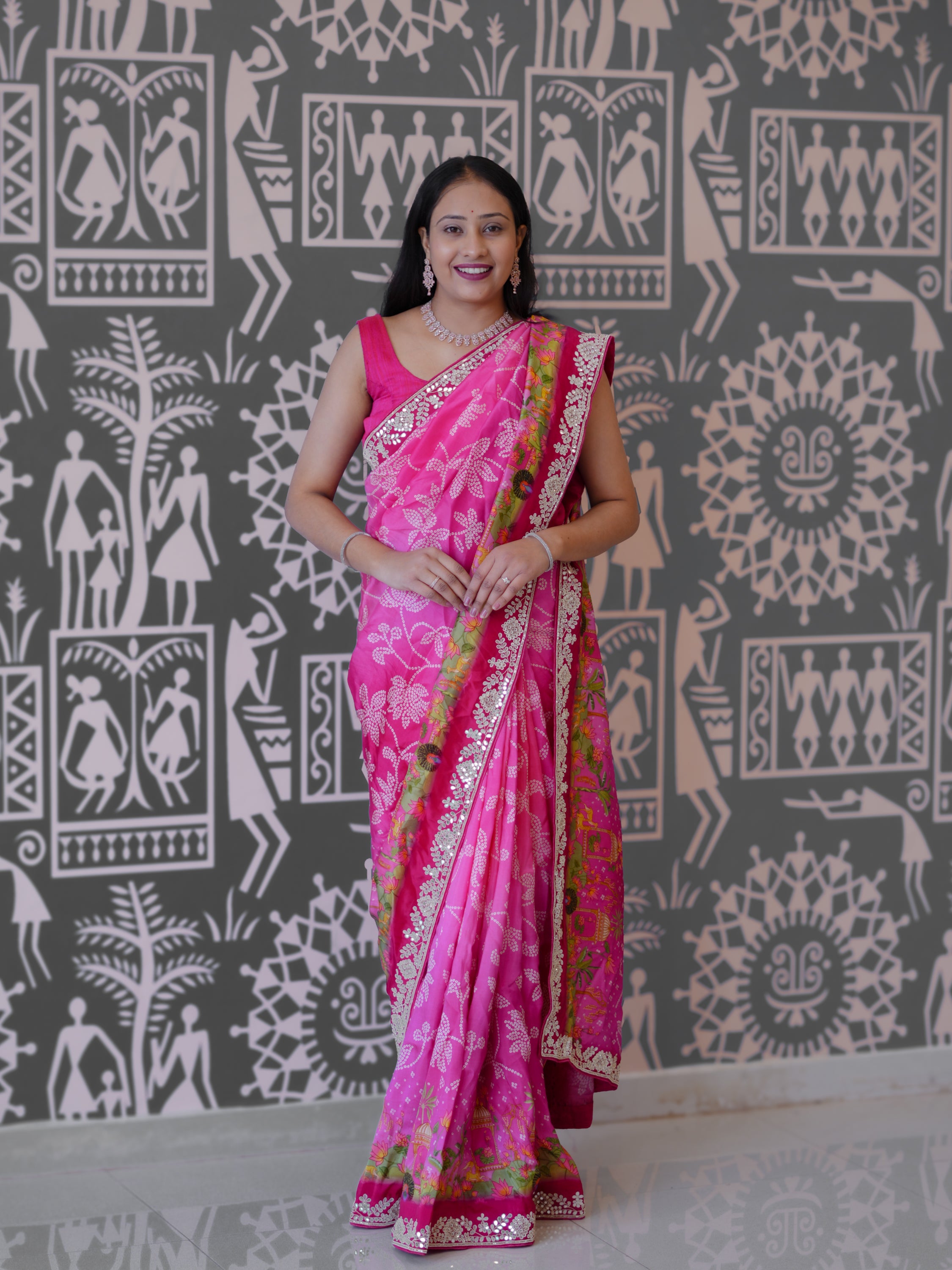 Buy New Designer Printed Saree With Zardosi Detailing KcPc