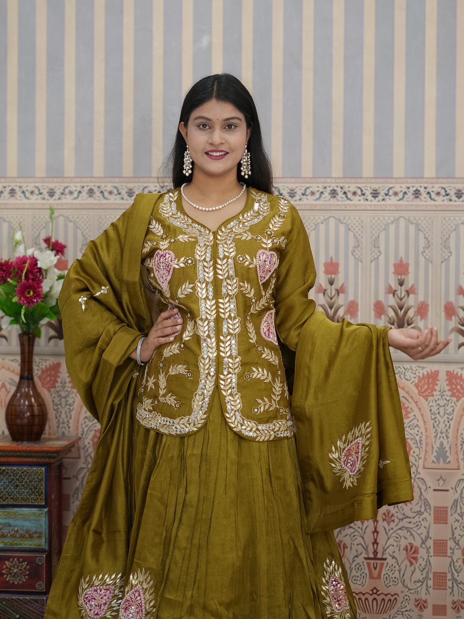 KcPc Stylish Indo-Western Lehenga in HO Silk with Designer Look MEG