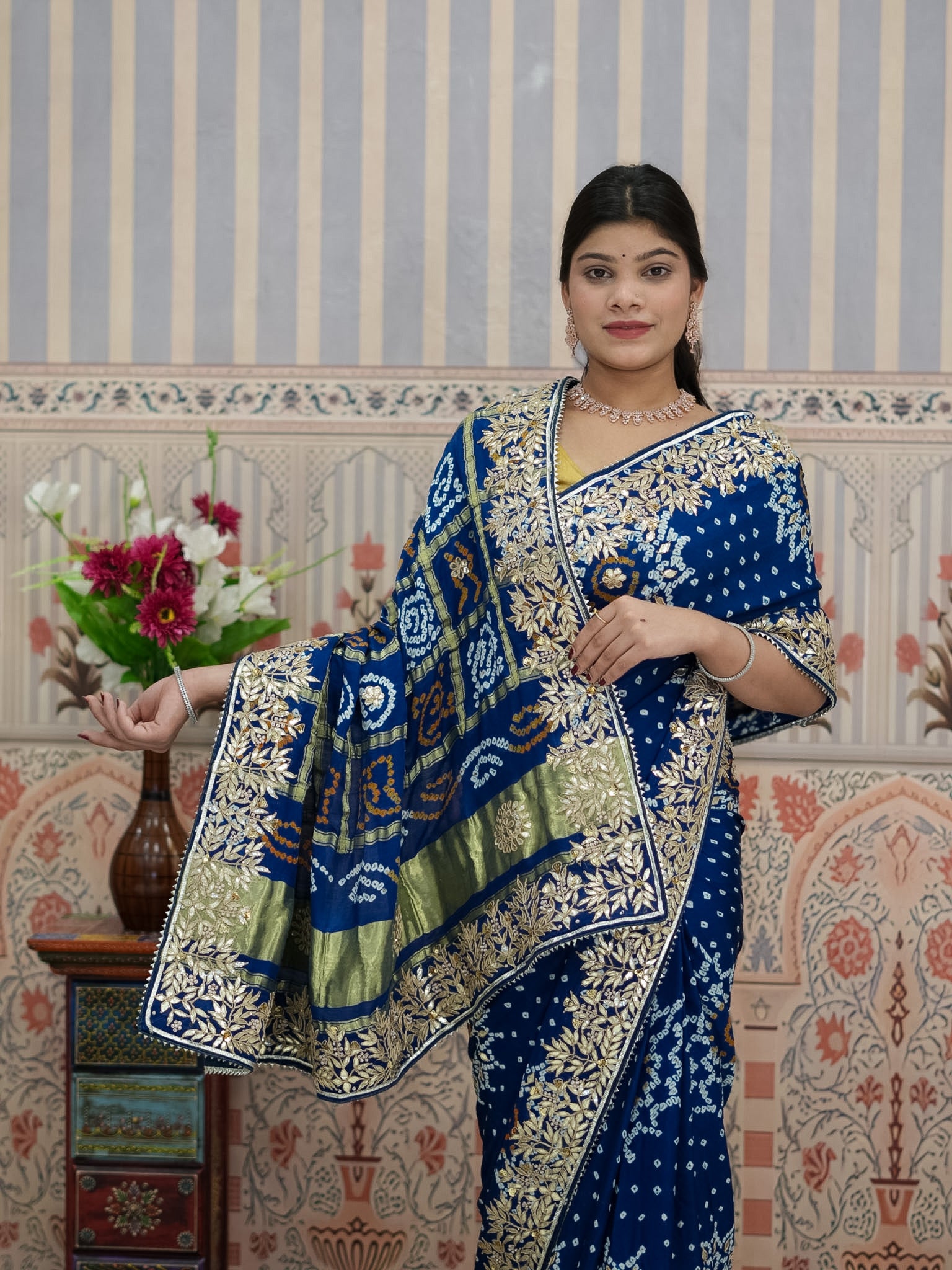 KcPc New Pure Gaji Silk Bandhani Ghatchola Gotapatti Saree AMT Morkanti