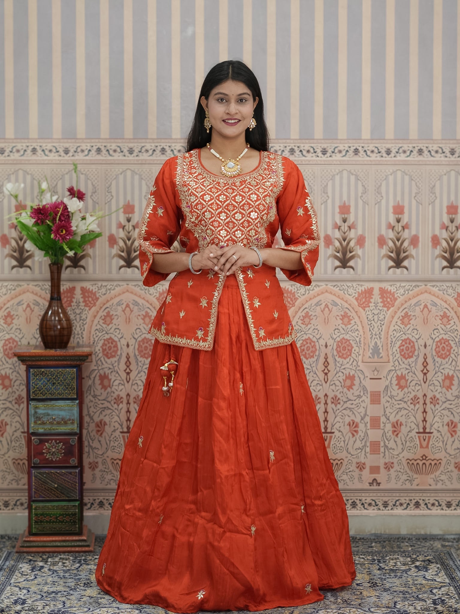 BuyHO Silk Lehenga with Gota Patti Work KcPc