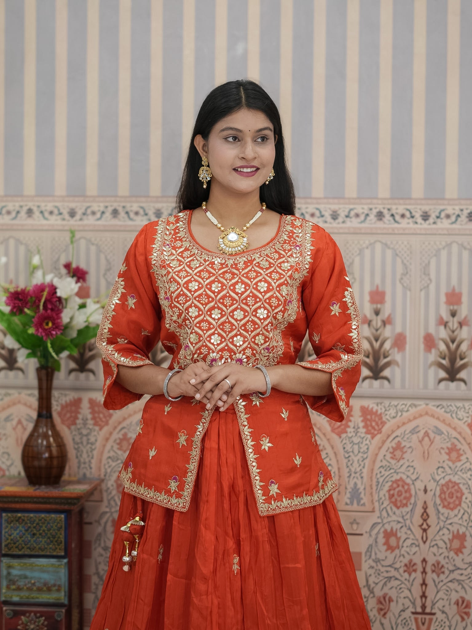 BuyHO Silk Lehenga with Gota Patti Work KcPc