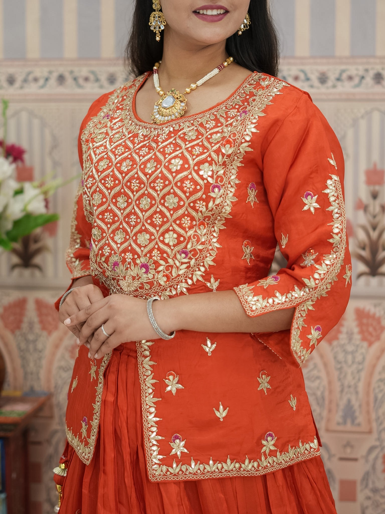 BuyHO Silk Lehenga with Gota Patti Work KcPc