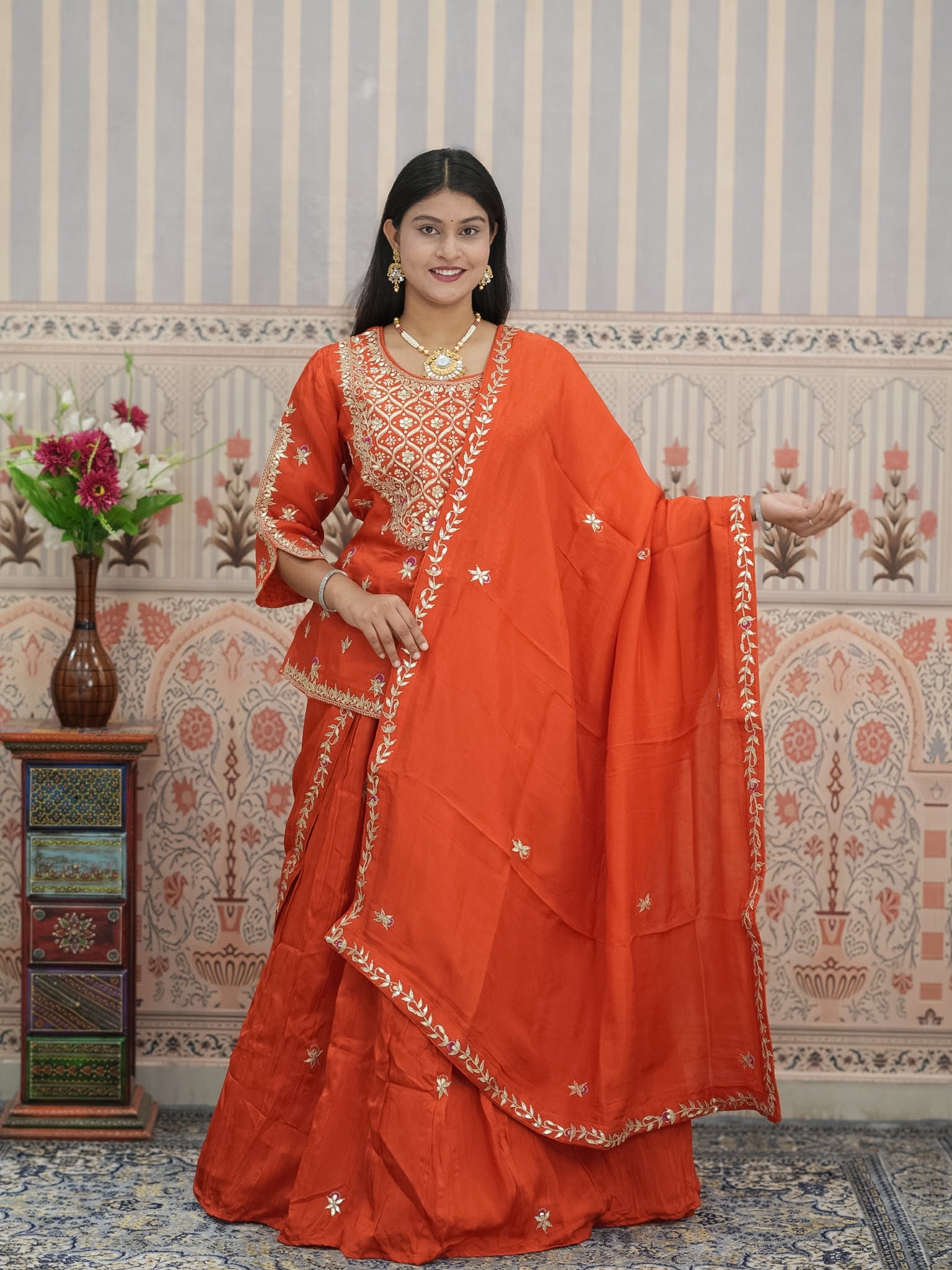 BuyHO Silk Lehenga with Gota Patti Work KcPc