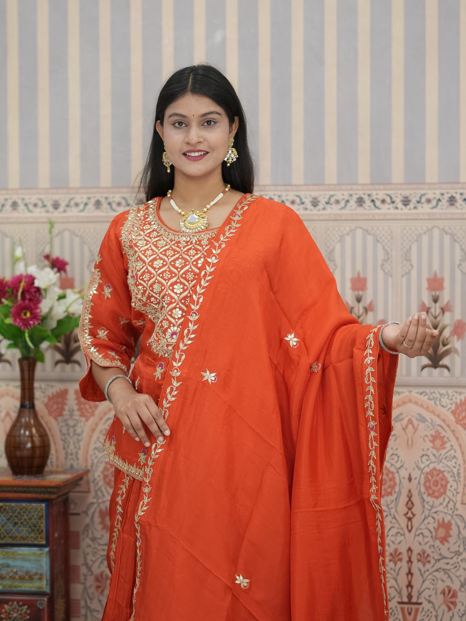 BuyHO Silk Lehenga with Gota Patti Work KcPc