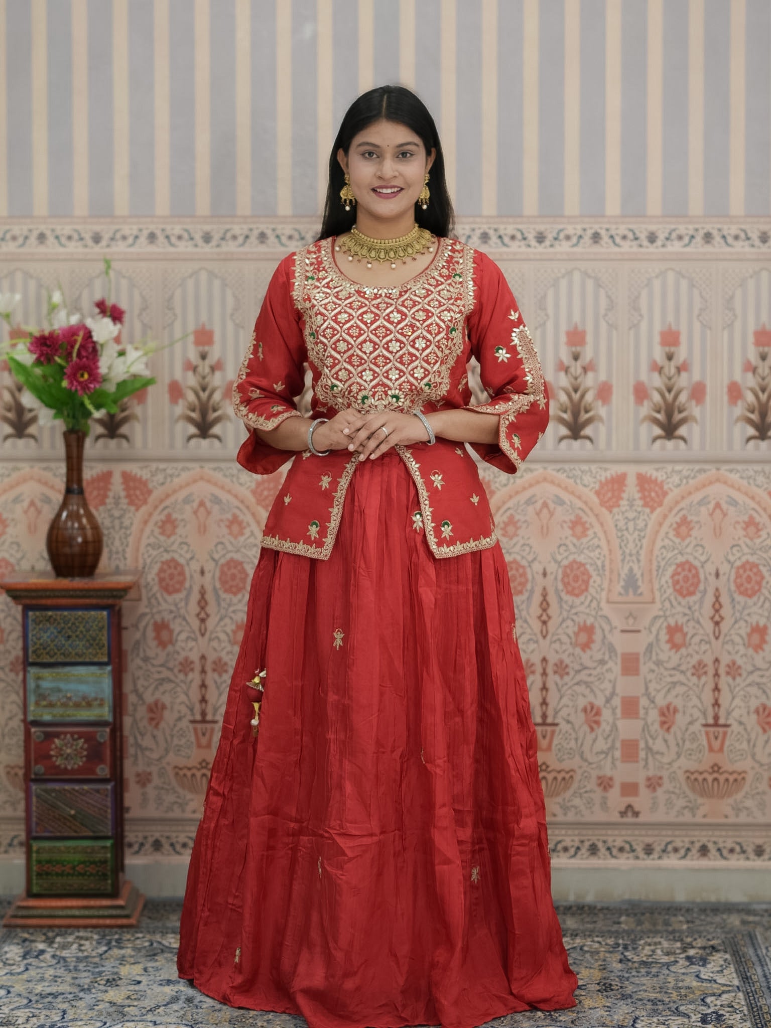 Buy Designer HO Silk Lehenga with Gota Patti Work