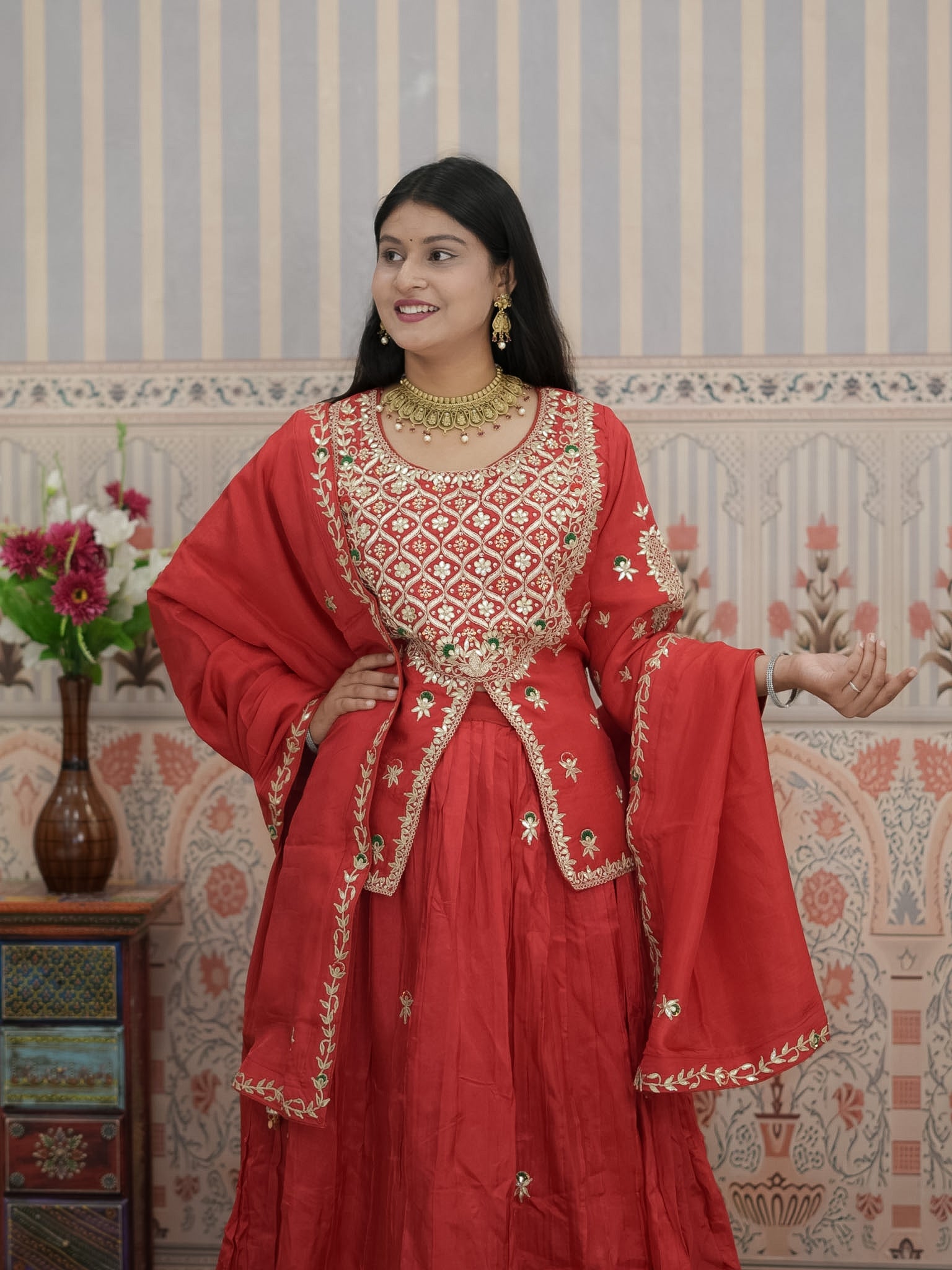 Buy Designer HO Silk Lehenga with Gota Patti Work
