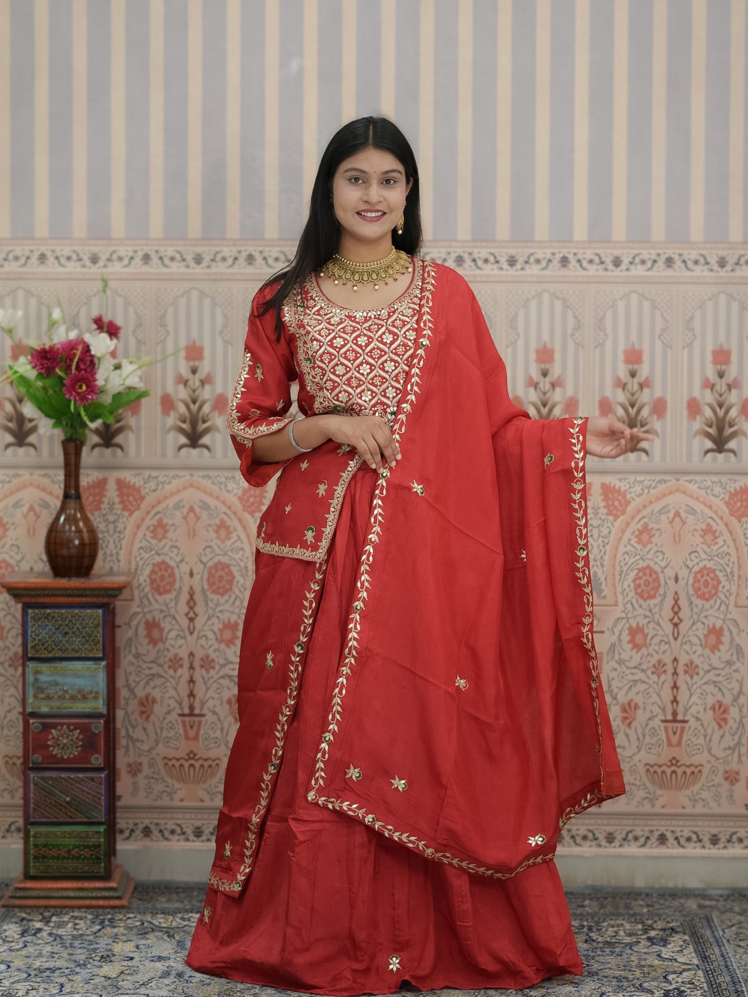 BuyHO Silk Lehenga with Gota Patti Work KcPc